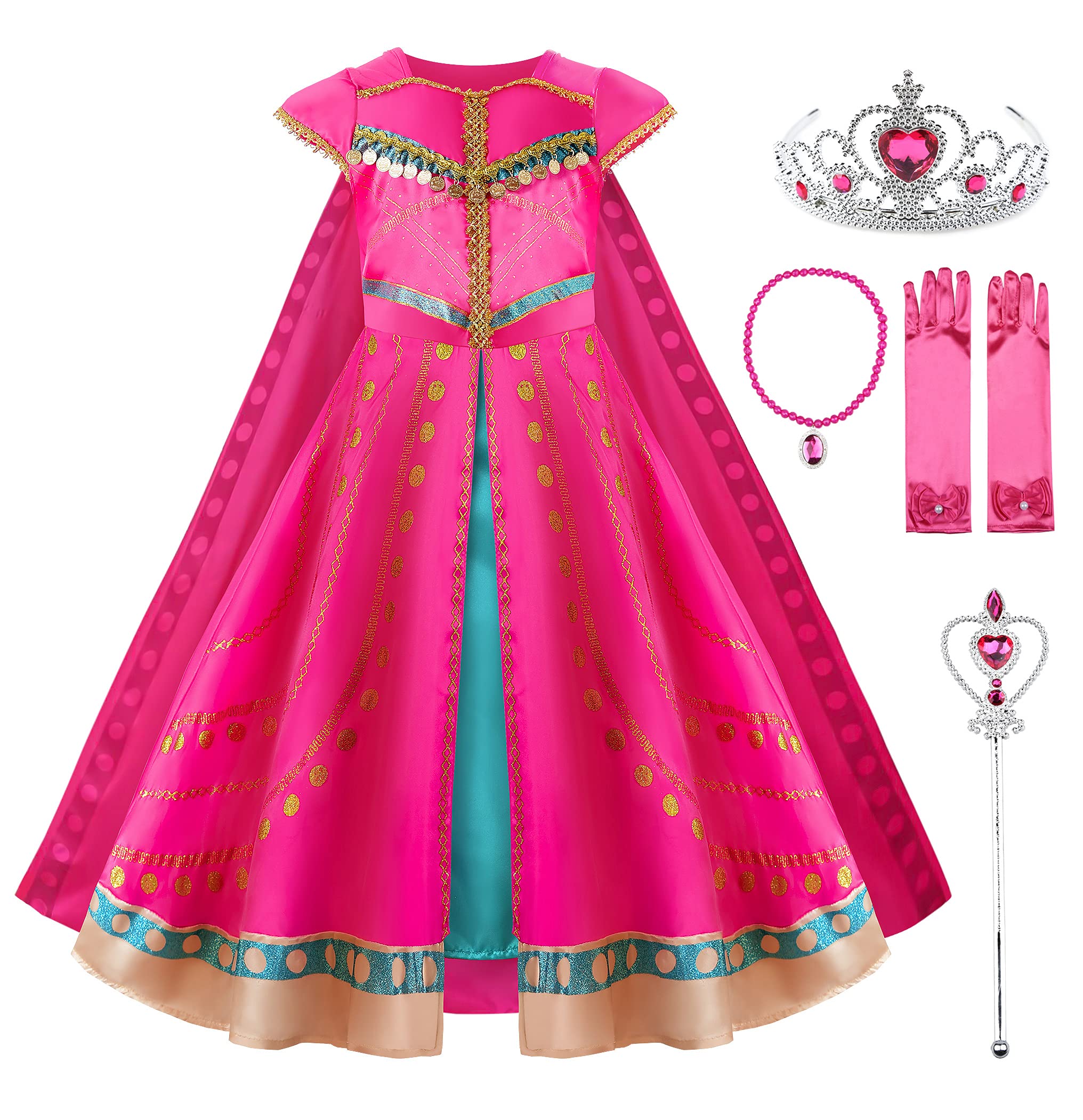 Uhdear Girls Princess Costume Set for Halloween Dress Up Party - Includes Tiara, Wand & Accessories | Perfect for Birthday Parties, Cosplay & Pretend Play