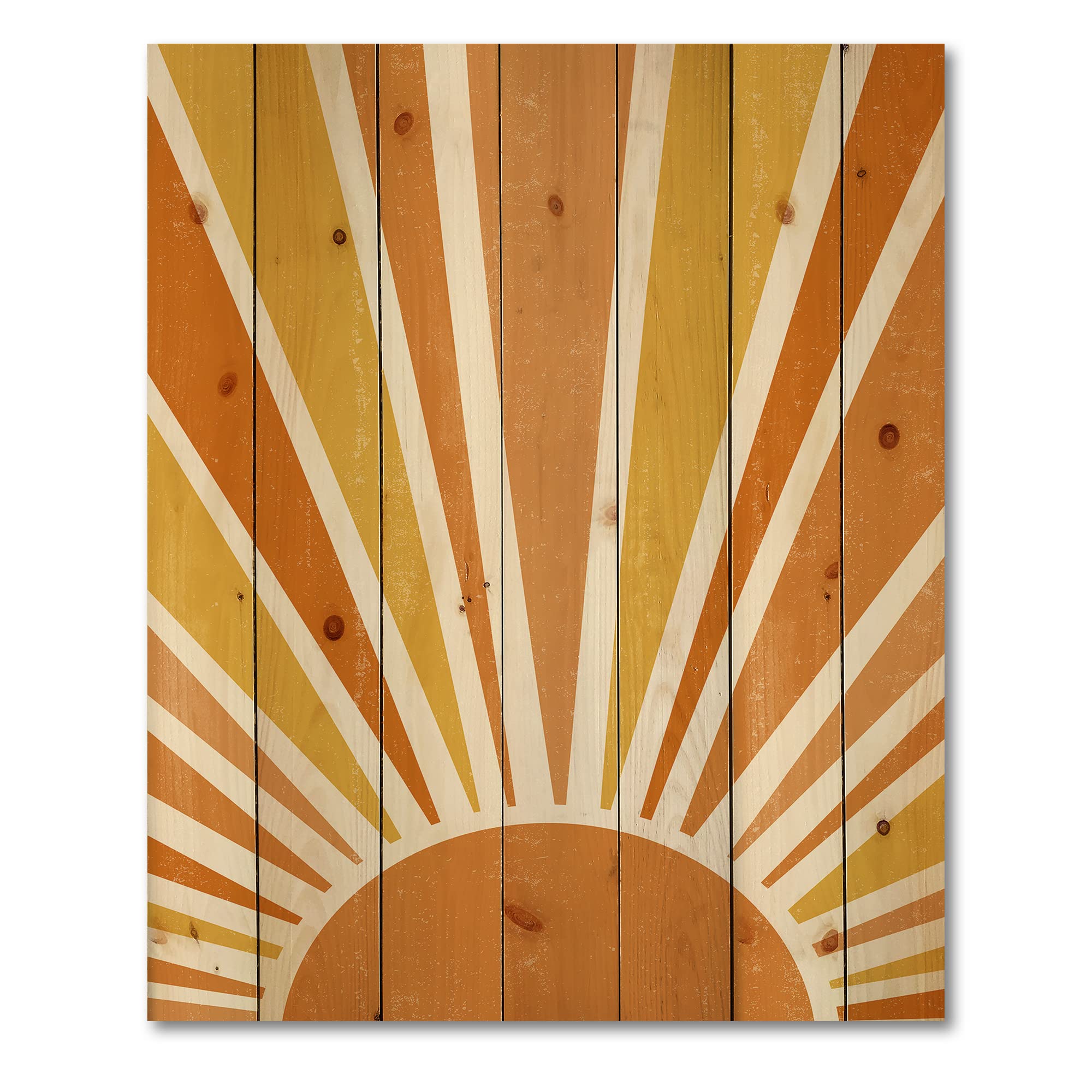 Minimalist Bright Orange Sun Rays Wood Wall Art - Modern Abstract Pine Wood Decor for Living Room, Bedroom & Office - Large Contemporary Wood Panels Printed on Natural Pine