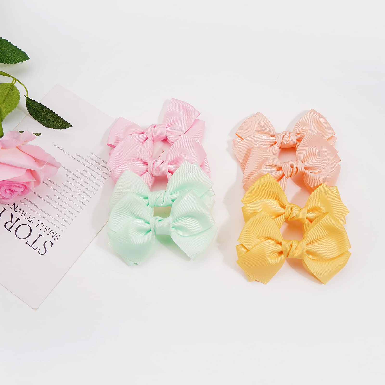 40pcs 4 Inch Grosgrain Ribbon Hair Bows for Girls - Toddler Baby Kids Teens Hair Clips with Alligator Clips - Perfect for School, Birthday Parties, and Daily Hair Accessories (20 Pairs)