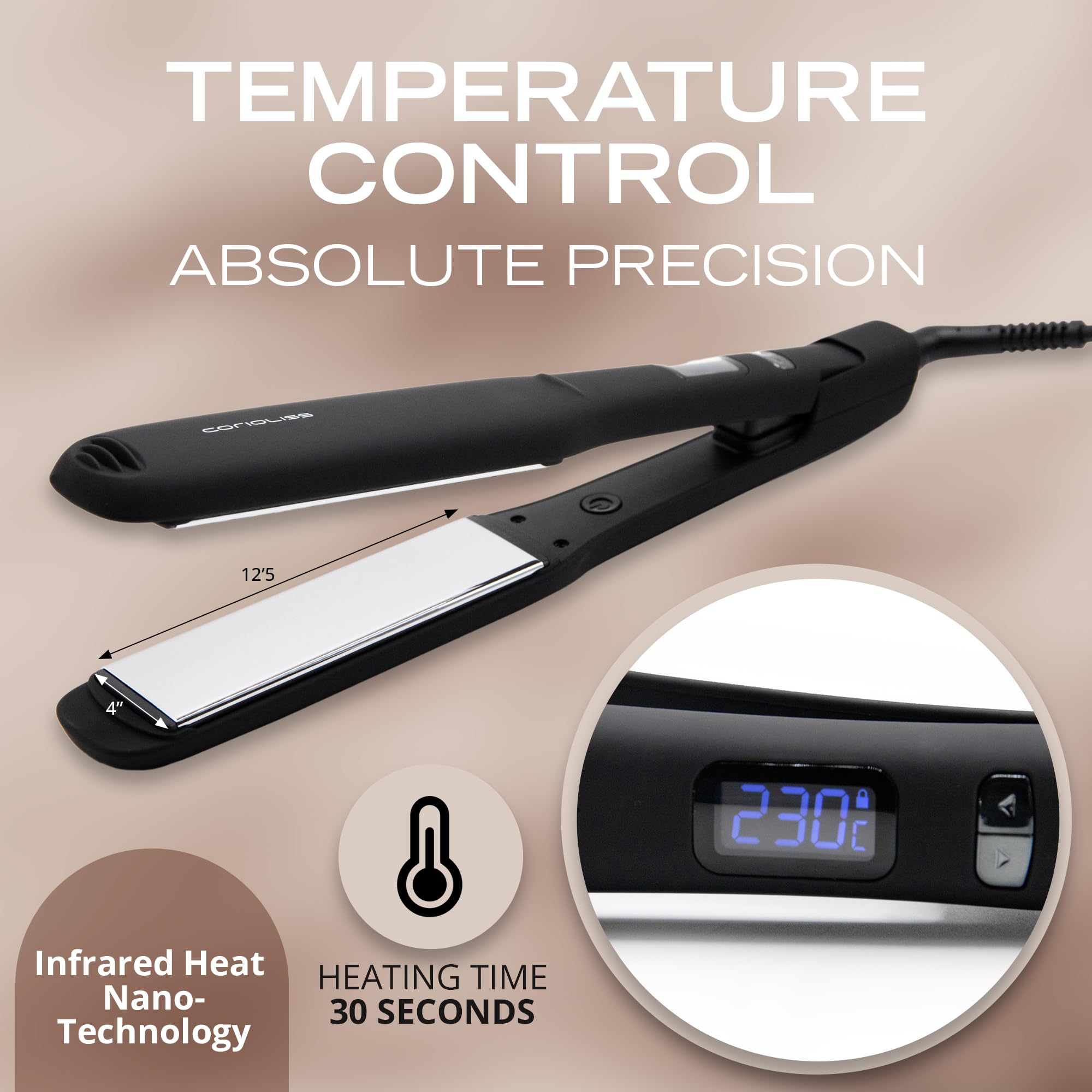 Corioliss Professional Hair Straightener for Women - Extra Wide Titanium Plates, Fast Heating Flat Iron, Black Soft Touch (C-Extreme) - Perfect for Salon-Quality Styling at Home, Travel & Everyday Use
