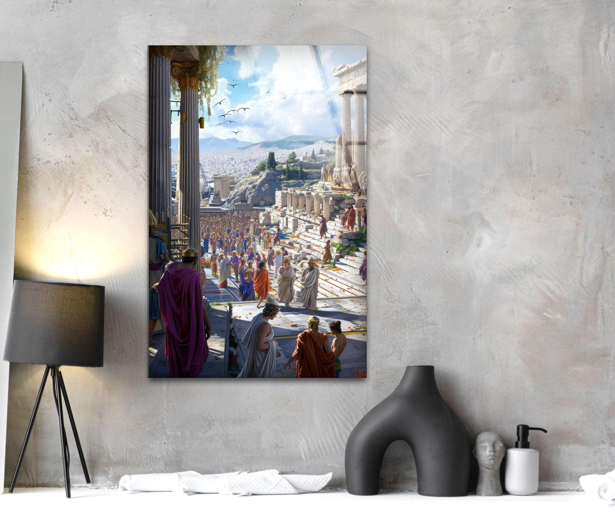 Ancient Rome City Glass Wall Art - Stunning Roman Architecture Decor for Home & Office - Perfect for Living Room, Bedroom, or Office Decor