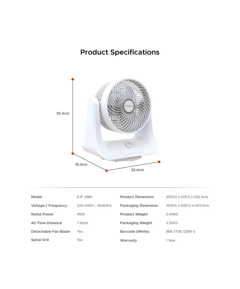 Europace EJF398S 9-Inch Jet Turbine Digital Fan - High-Speed Cooling for Home, Office & Bedroom - Quiet & Energy Efficient Air Circulation