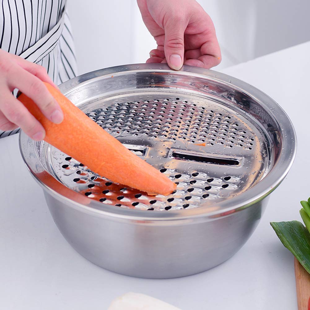 Premium 3-in-1 Stainless Steel Kitchen Sink Colander Set - Fine Mesh Strainer, Vegetable Fruit Washing Basket & Julienne Grater for Efficient Food Prep - Perfect for Washing Rice, Draining Pasta, and Grating Vegetables