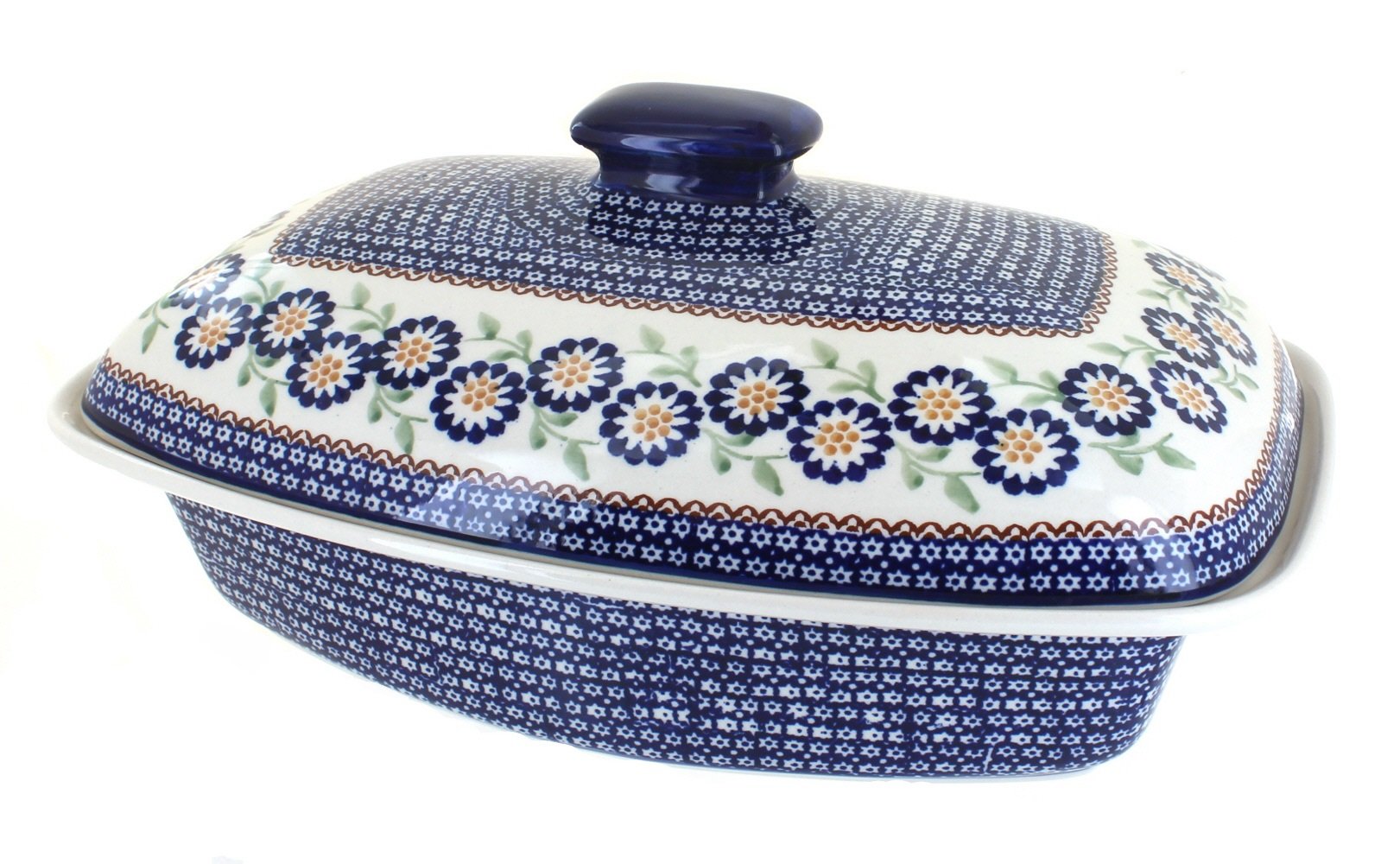 Blue Rose Polish Pottery Peach Blossom Covered Baker - Handmade Ceramic Baking Dish for Casseroles, Roasts & Desserts - Perfect for Oven, Microwave & Dishwasher Safe - Elegant Serving Dish for Dinner Parties & Family Gatherings