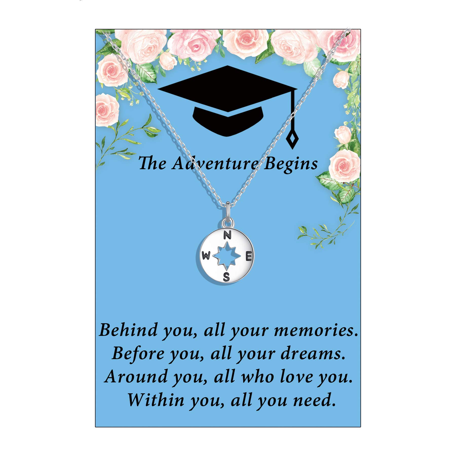 2024 Platinum Plated Compass Necklace - Elegant Graduation Gift for Women, High School & College Seniors - Perfect 5th & 8th Grade Jewelry Present - Ideal for Commencement Ceremonies & Milestone Celebrations
