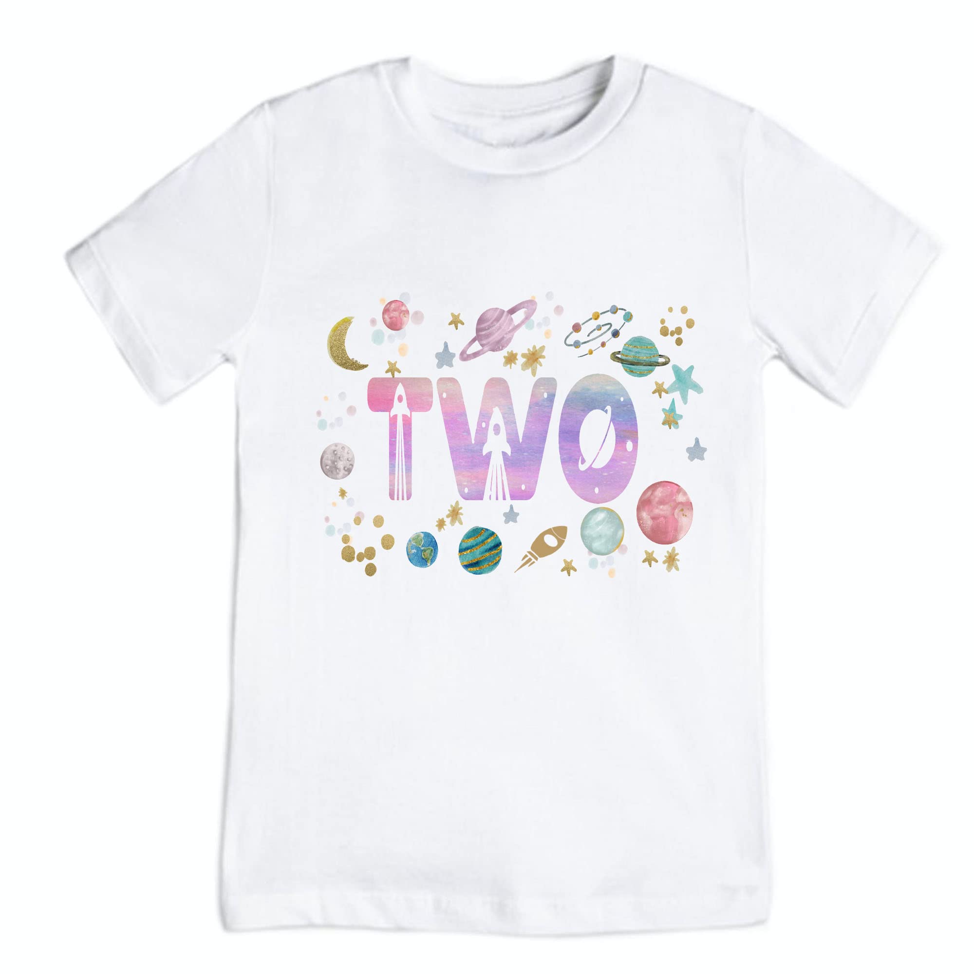 Space Themed 2nd Birthday Outfit for Toddler Girls - Astronaut Shirt with Moon & Planets Design - Perfect for 2-Year-Old Birthday Party & Space-Themed Celebrations (Size 5T)