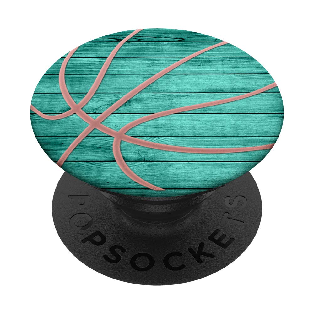 Golden Rose Pink Basketball Design Vintage Mint Green PopSockets Swappable PopGrip - Perfect for Phones, Tablets & Gaming Controllers, Ideal Gift for Sports Fans & Basketball Lovers