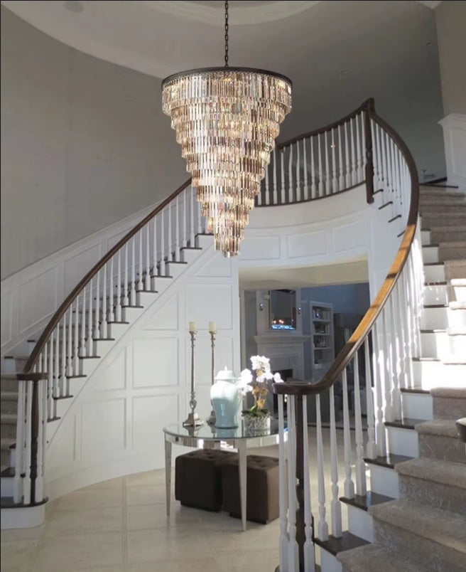 Elegant Luxury Tiered Crystal Chandelier for Foyer Entryway - Modern Dimmable Lighting Fixture for Grand Hallway, Staircase & Formal Dining Room