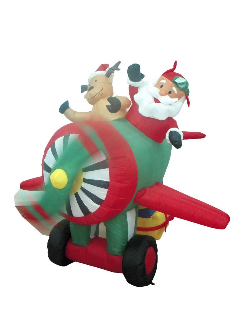 6ft Animated Santa & Reindeer Airplane + 7ft Santa & Penguin with Palm Tree Christmas Decorations Set - Perfect for Indoor/Outdoor Holiday Parties, Home Decor, and Festive Office Celebrations