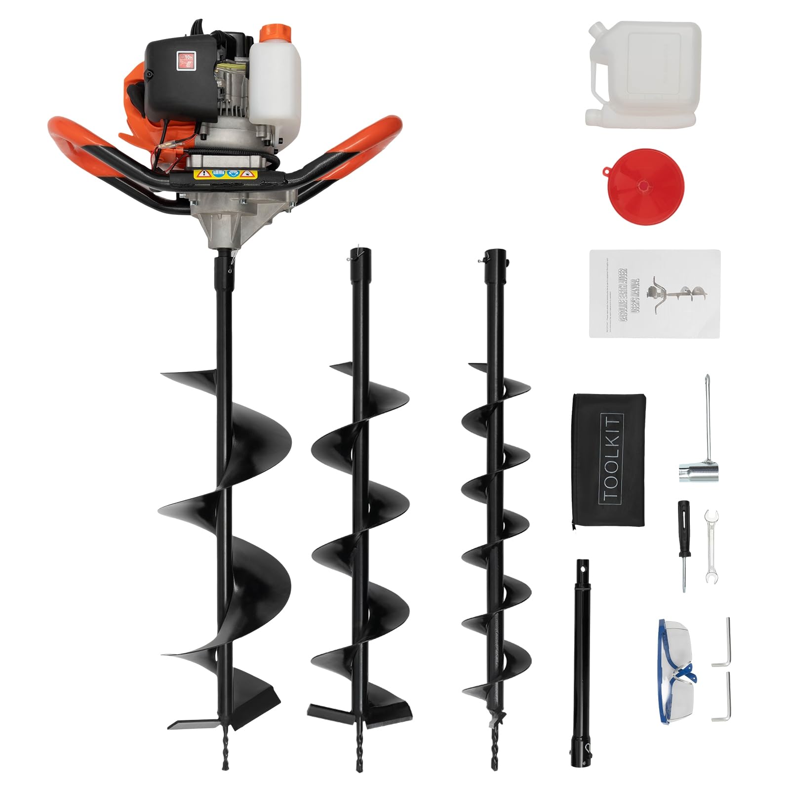 52CC 2-Stroke Gas Powered Post Hole Digger - Heavy Duty Ground Drilling Machine Kit with 4