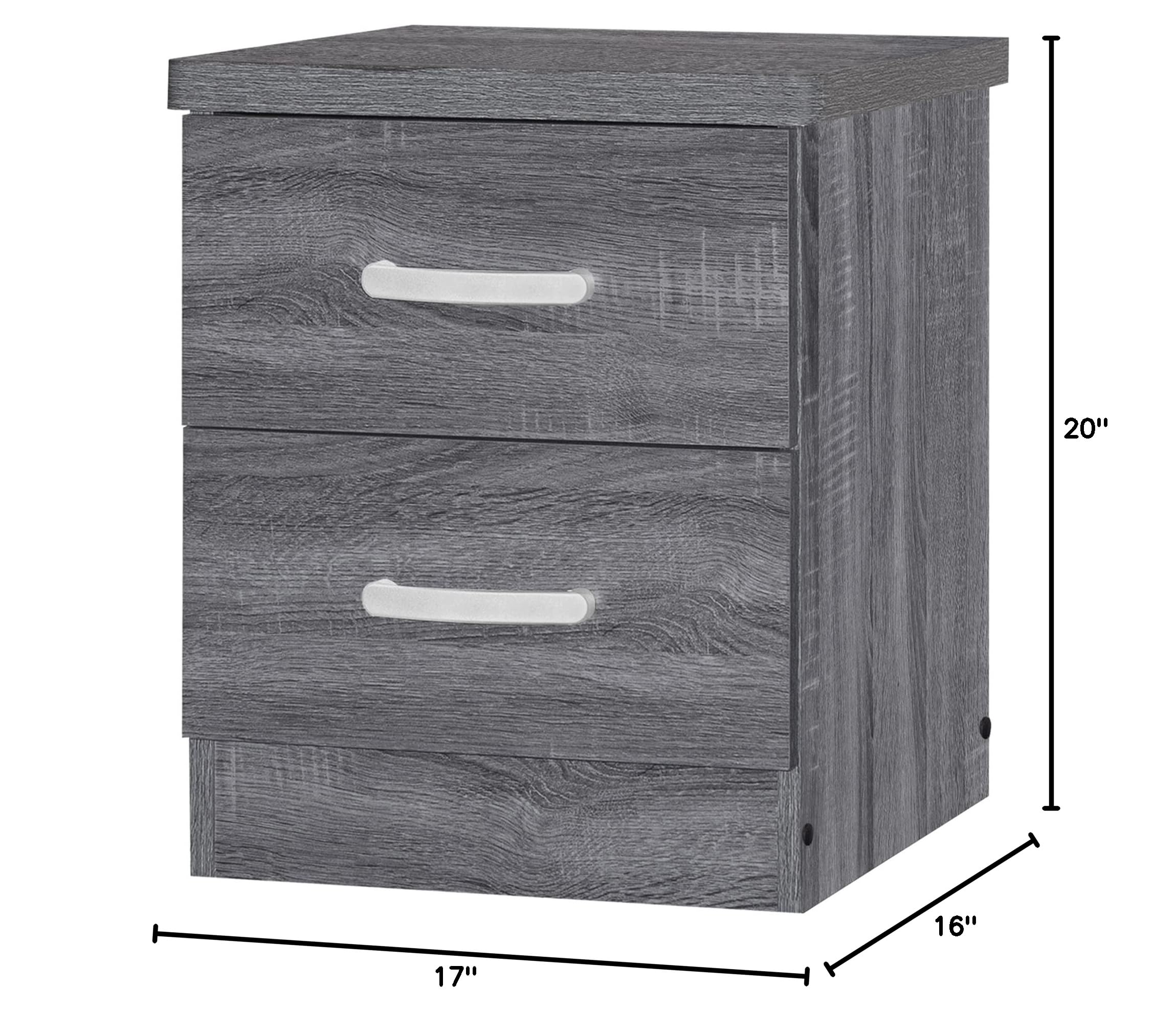 Better Home Products Cindy Faux Wood 2-Drawer Nightstand in Gray - Modern Bedside Table for Small Spaces, Bedroom Furniture with Storage