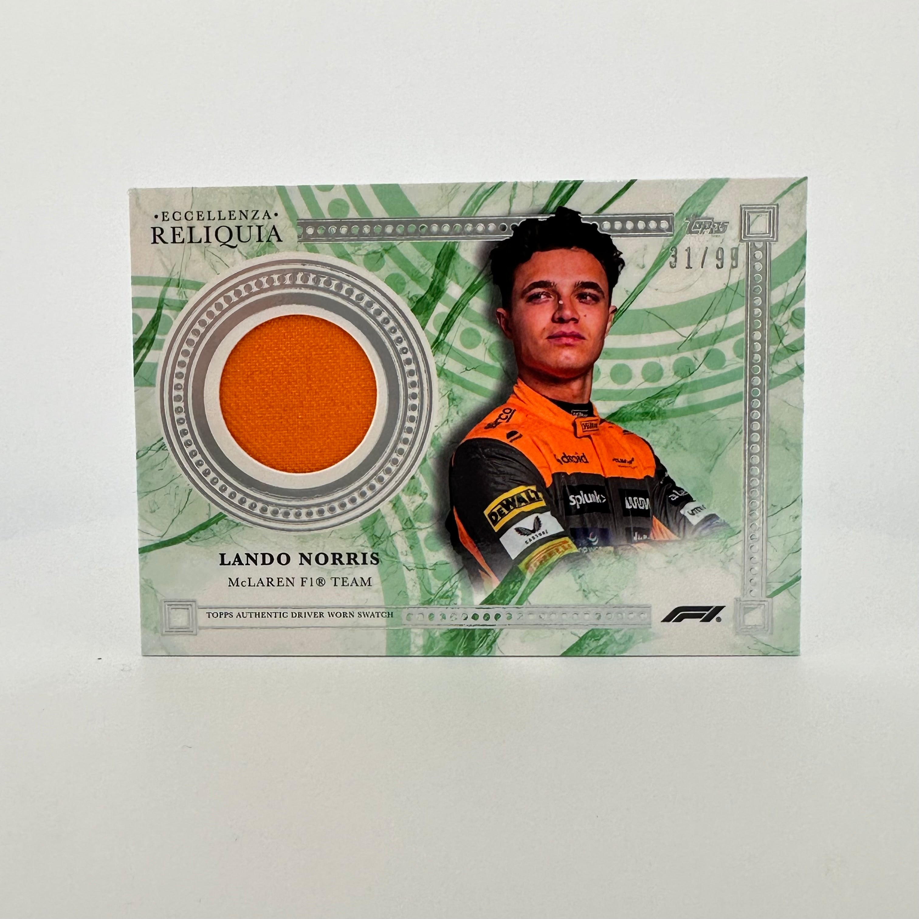 2023 Lando Norris Eccellenza Reliquia Orange Patch Collectible Card - Limited Edition 31/99 - Perfect for F1 Memorabilia Collections & Racing Fan Displays