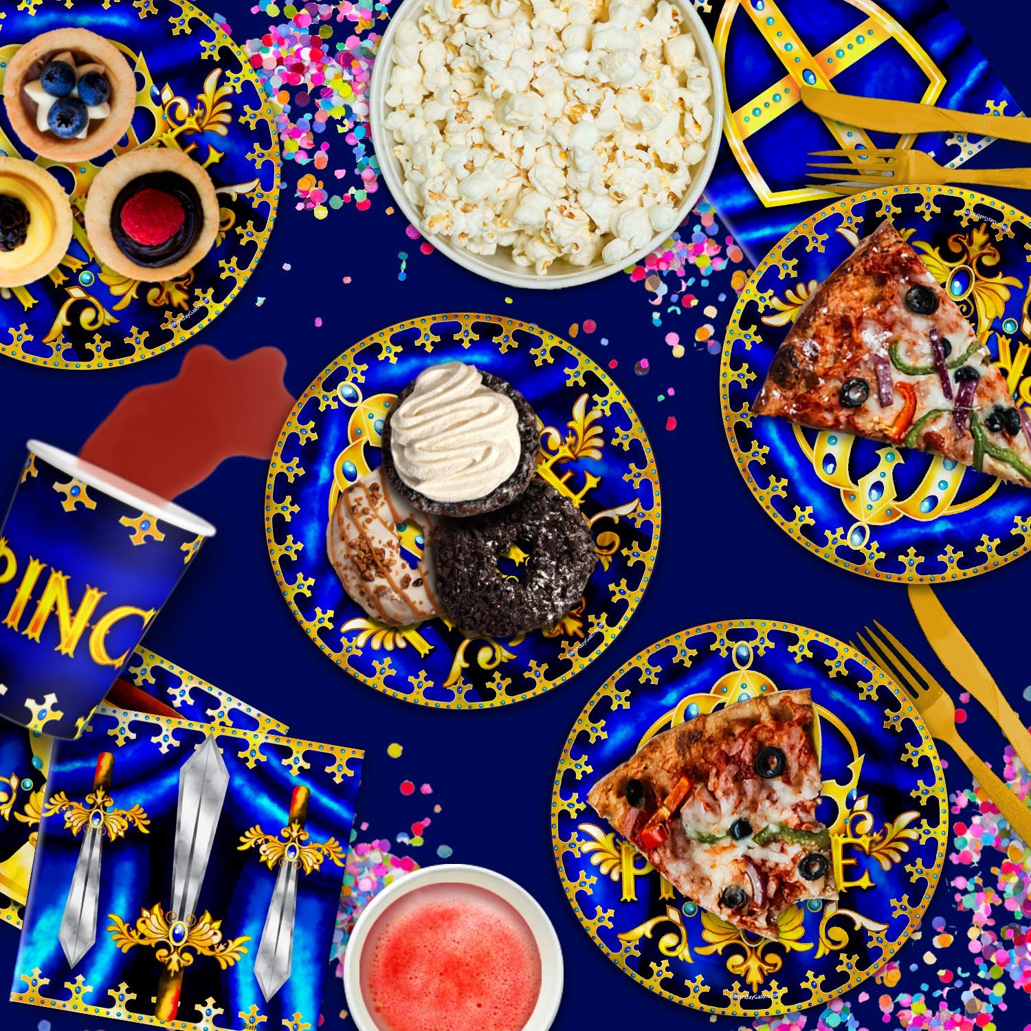 Royal Blue Prince Birthday Party Supplies Set - 16-Piece Baby Shower Tableware Kit with Plates, Napkins & Cups for Boys' Royal Theme Celebration