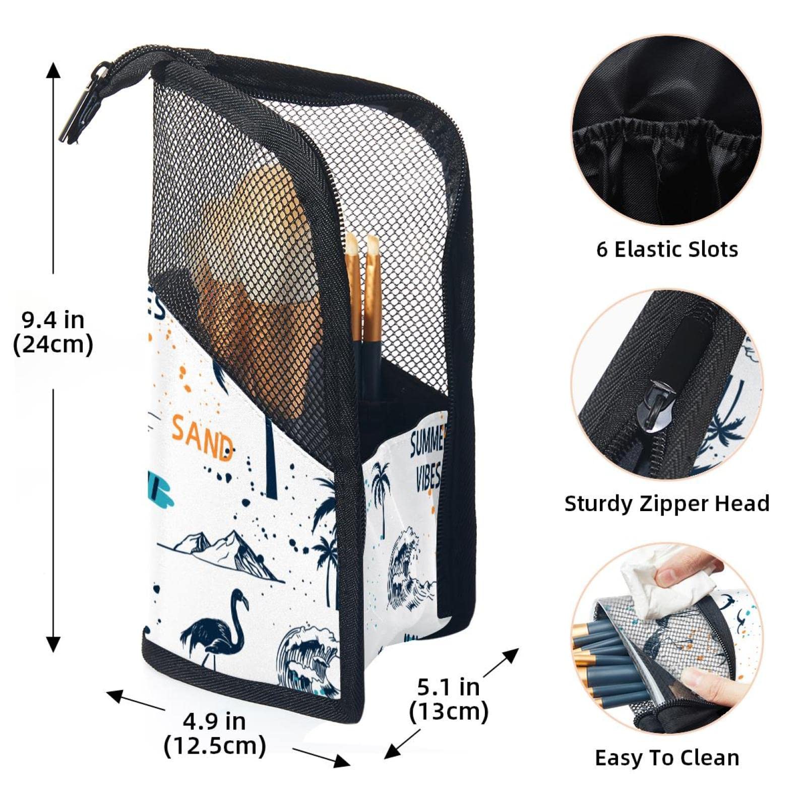 12-Piece Makeup Brush Organizer Bag with Coconut Tree & Flamingo Design - Portable Travel Cosmetic Brush Holder Case for Women - Perfect for Home, Travel & Professional Makeup Artists