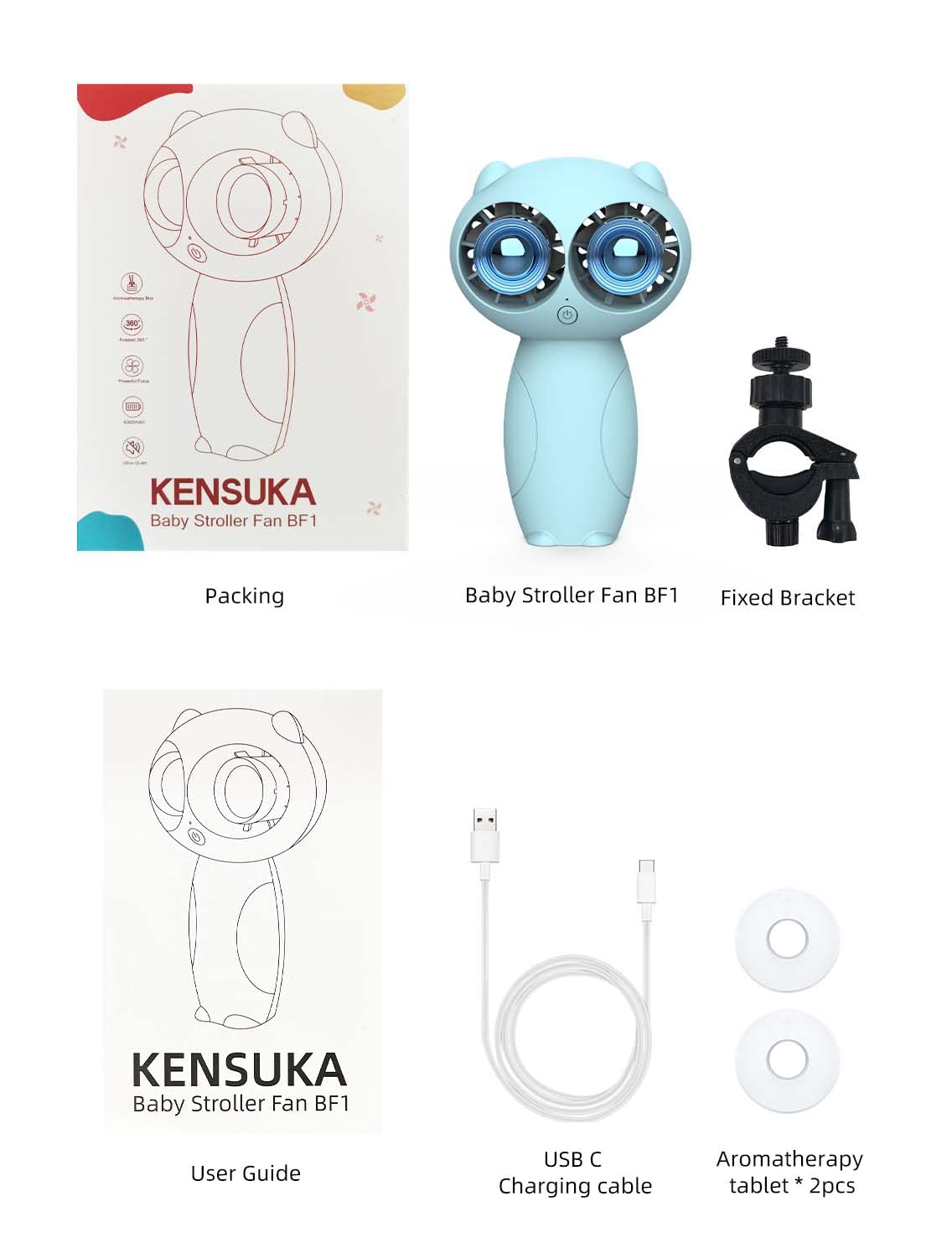 Mini Portable Stroller Fan with Aromatherapy - 360° Swivel, USB Rechargeable, 6000mAh Battery, 3 Speed Settings | Perfect for Baby Strollers, Office Desks, Travel & Outdoor Activities
