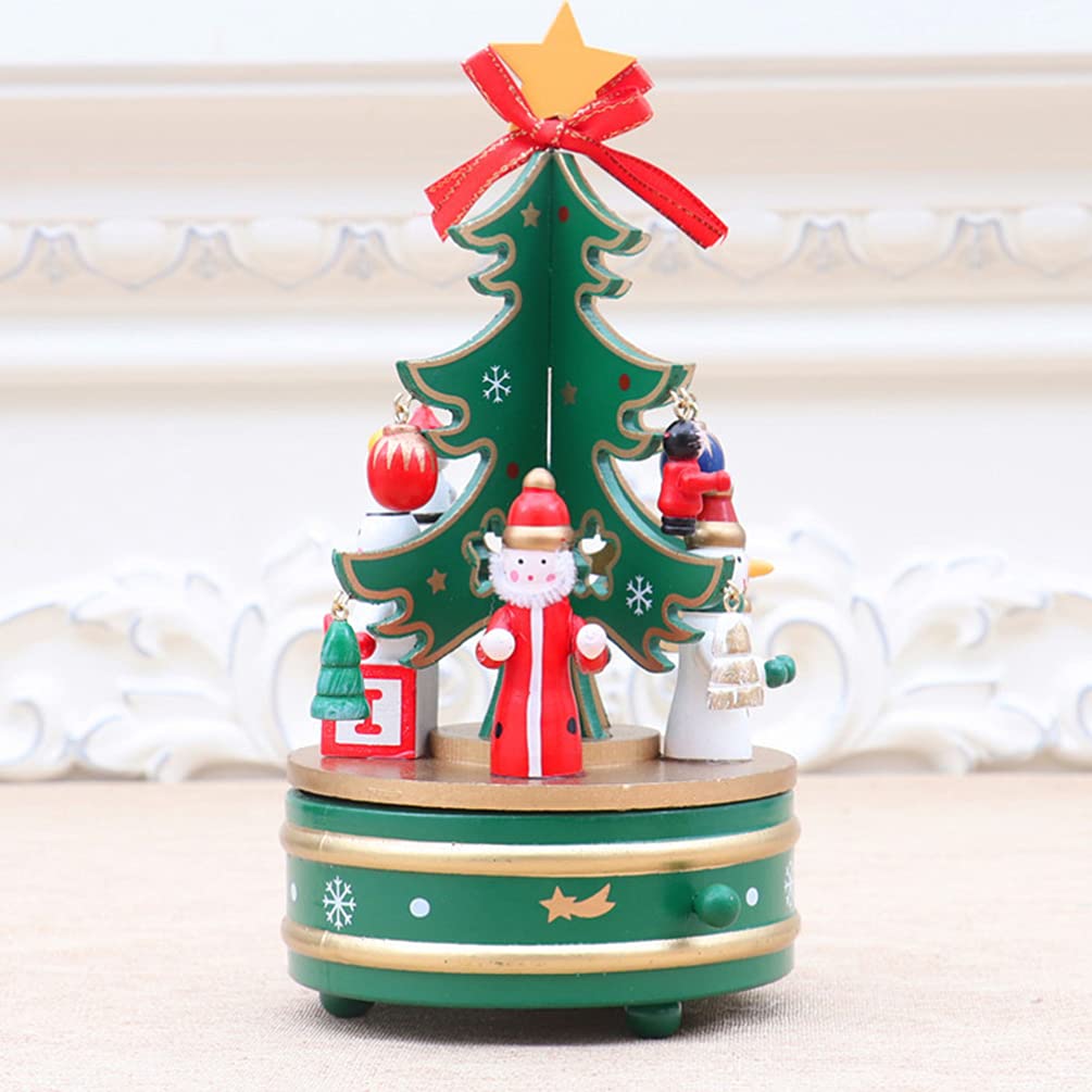 ABOOFAN Wooden Christmas Music Box - Handcrafted Carousel with Merry Christmas Puzzle Toy, Table Ornament & Holiday Decoration for Kids, Home, Party, Xmas Tree Skirt Display