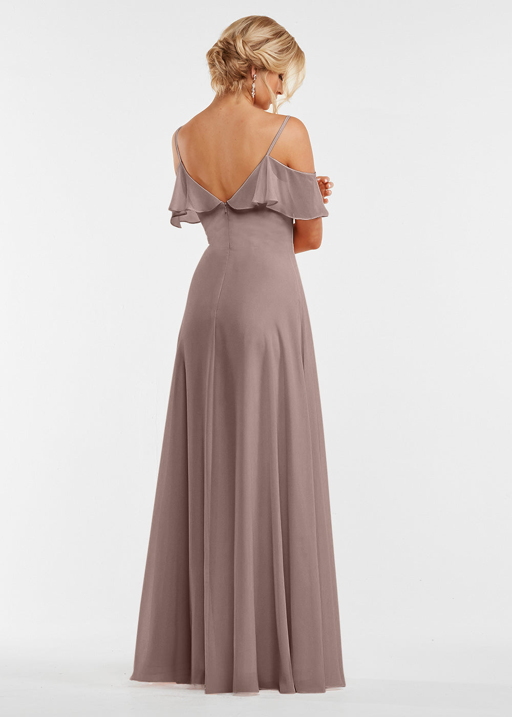 Elegant Off Shoulder Ruffled Chiffon Bridesmaid Dress - A-Line Flowy Design for Weddings, Parties & Special Occasions