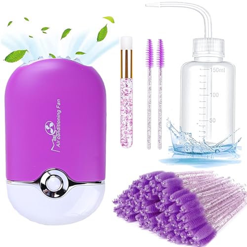 Professional Eyelash Extension Cleanser Kit with USB Lash Fan, Mascara Brush, Blackhead Remover & Wash Bottle - Purple | Gentle Lash Cleaning for Salons & Home Use