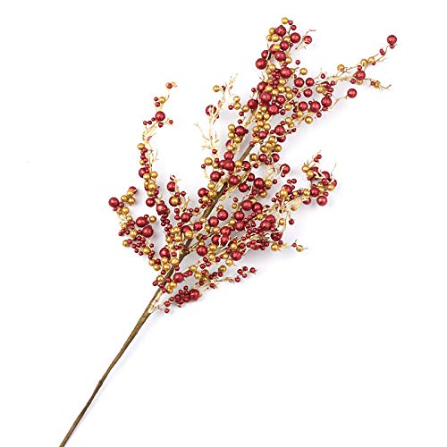 Red Gold Glitter Artificial Bubble Berry Spray - 2 Pack for Holiday Decor