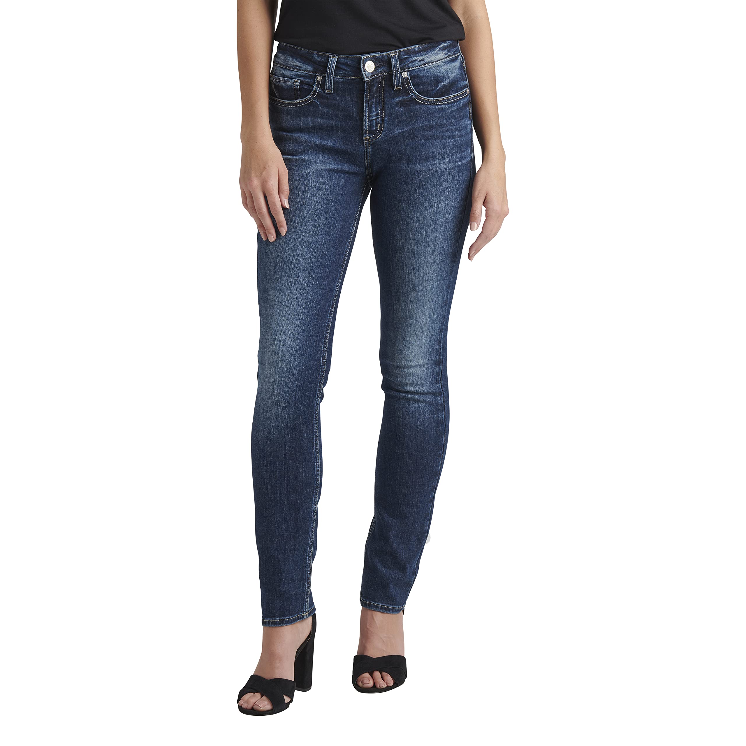 Silver Jeans Co. Women's Suki Mid Rise Straight Leg Jeans - Classic Denim Pants for Casual Wear, Office & Everyday Outfits