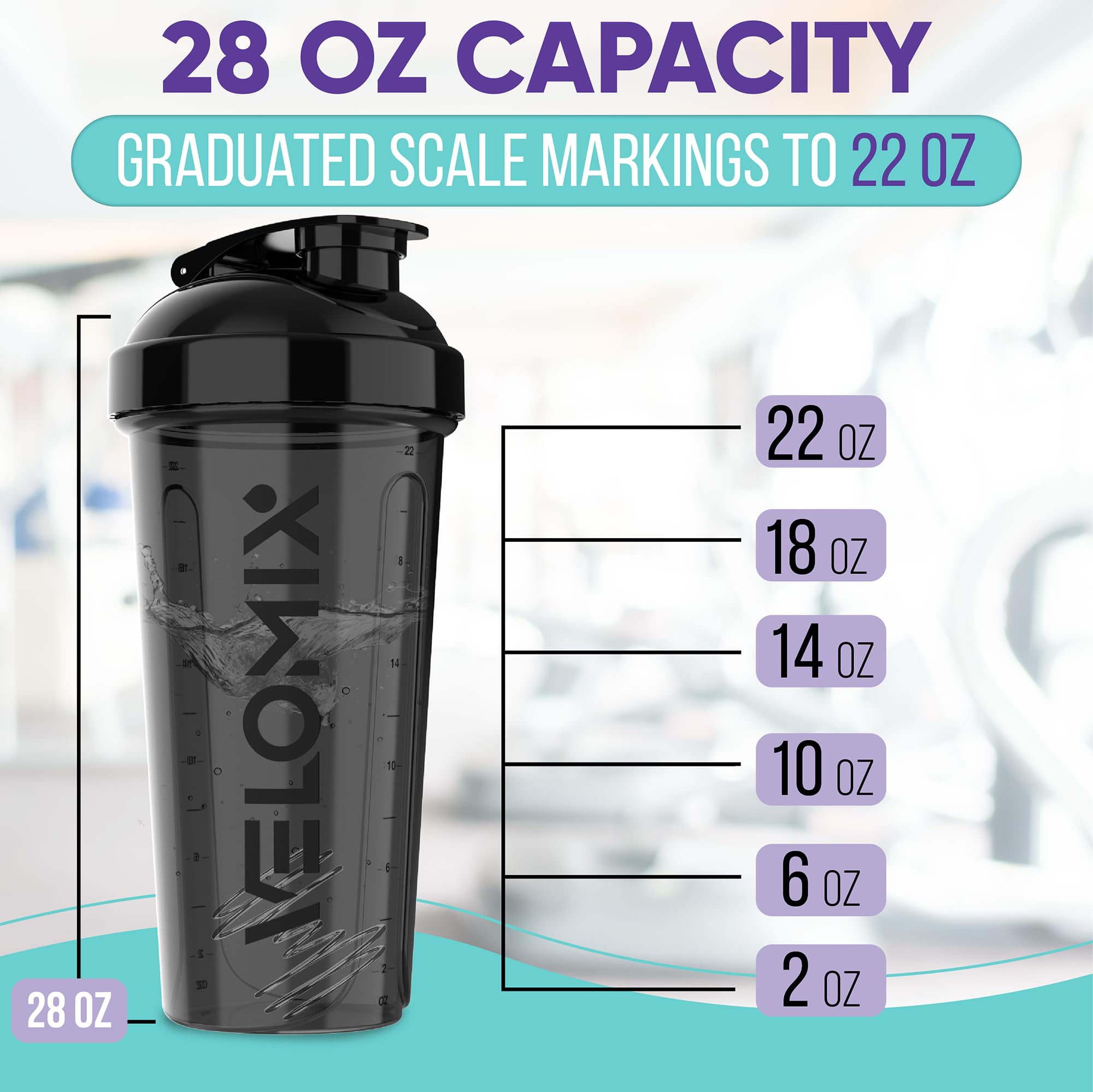 2 Pack 28 oz Protein Shaker Bottles with Wire Whisk - Leak Proof Mixing Cups for Protein Powder, Pre Workout & Meal Replacement Shakes - Gym, Fitness & Bodybuilding Essentials (Black & Clear)