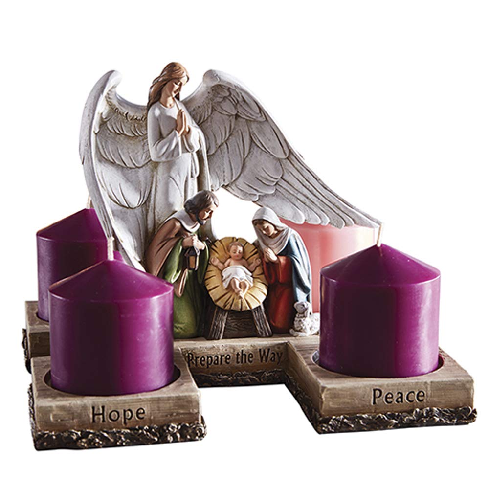 Holy Family Nativity Set - 10 Inch Full Color Christmas Advent Wreath with 4 Candle Holders for Holiday Countdown Decor (Candles Not Included) | Perfect for Home, Church & Office Christmas Decorations
