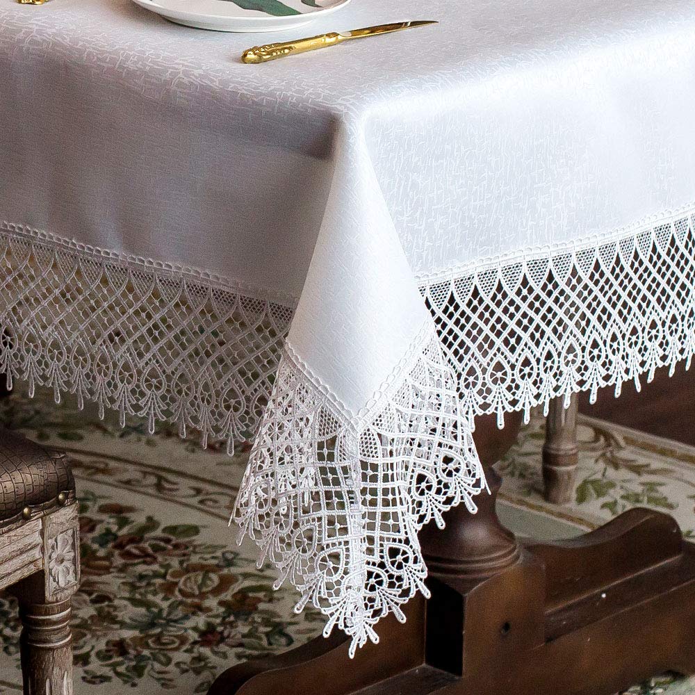 ARTABLE Antique Floral Lace Tablecloth - 60 x 120 Inch White Rectangular Macrame Table Cover for Farmhouse, Rustic Kitchen, Outdoor Party, Birthday & Picnic Decor | Perfect for Dining Tables, Wedding Receptions, and Tea Party Settings