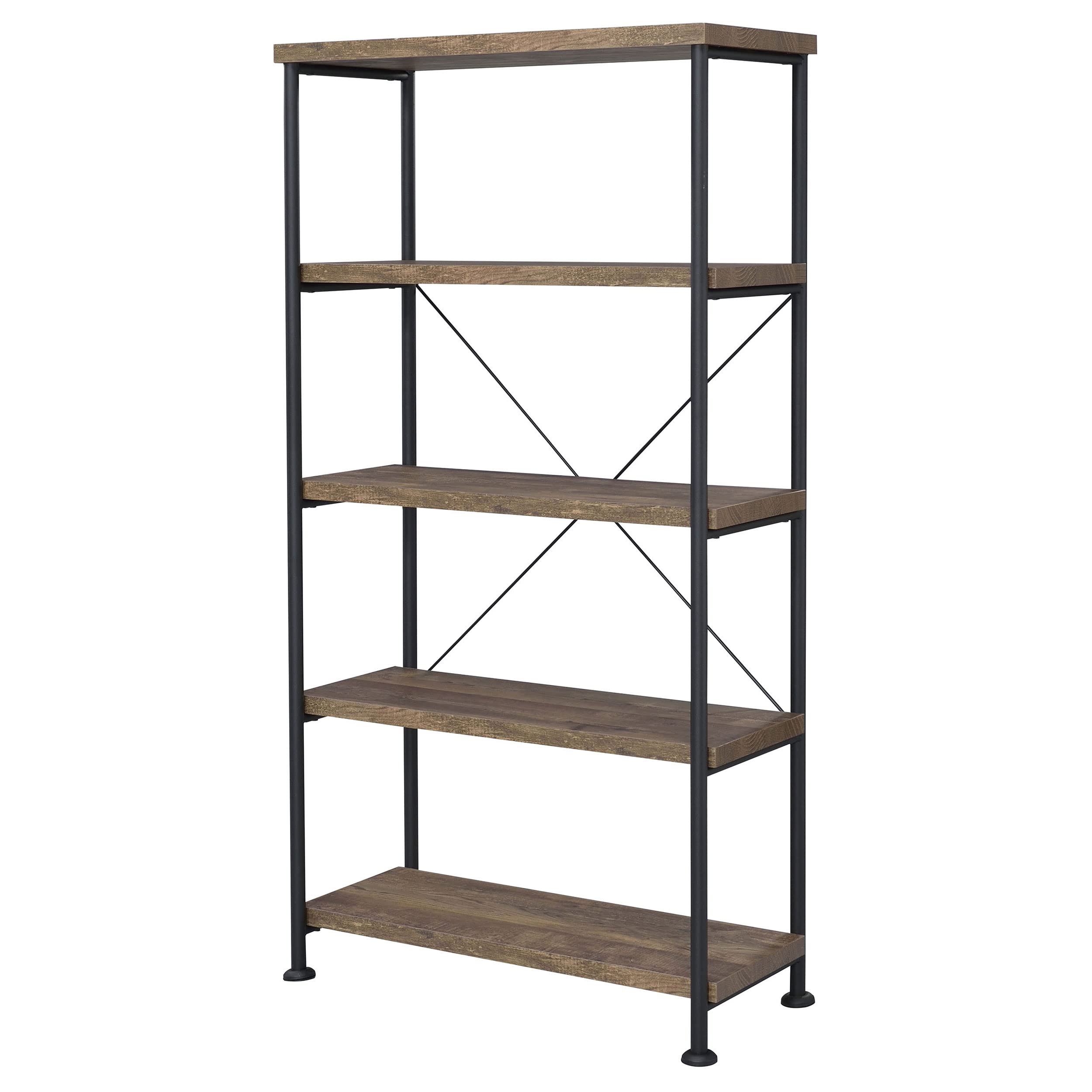 Coaster Furniture Analiese Rustic Industrial 4-Shelf Bookcase - Brown Oak & Black Composite Wood Shelves with Metal Frame - Perfect for Living Room, Office & Bedroom Storage