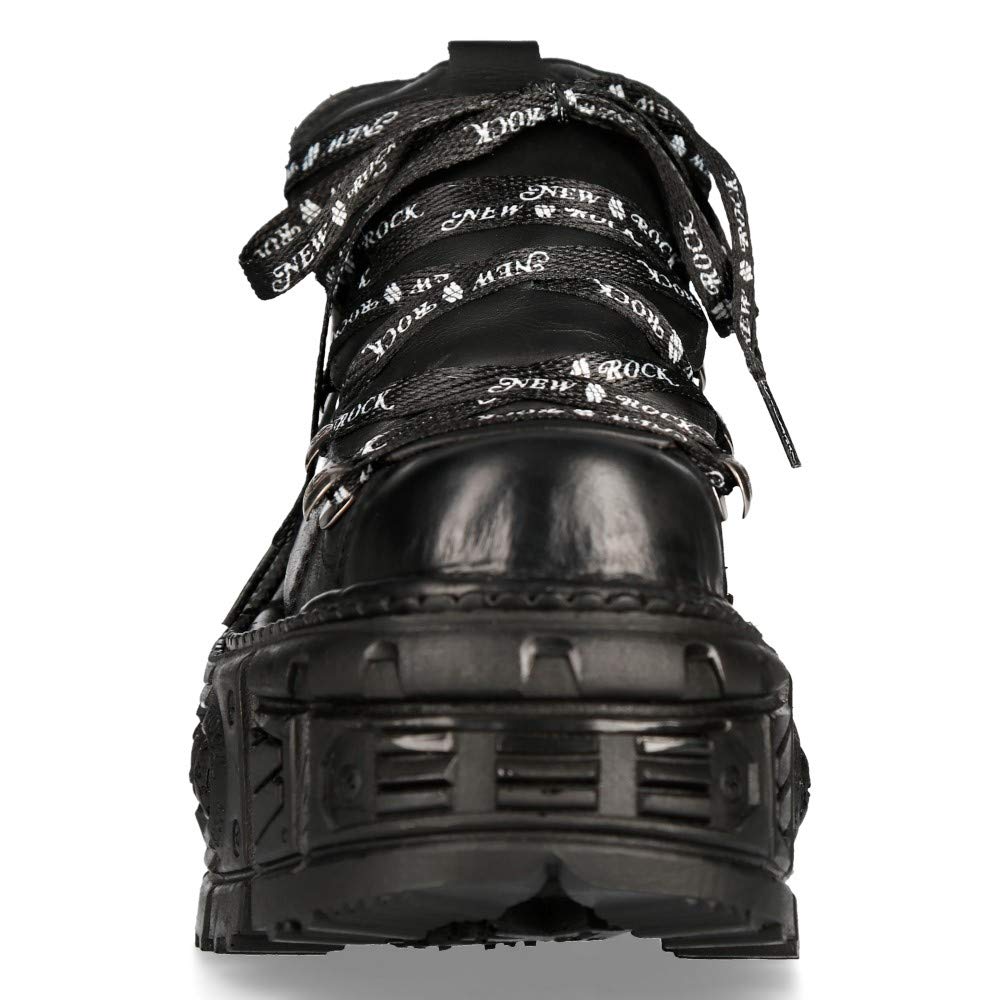 New Rock M-TANK120N Women's Black 100% Genuine Leather Gothic Punk Platform Ankle Boots - Perfect for Concerts, Nightclubs & Alternative Fashion Outfits