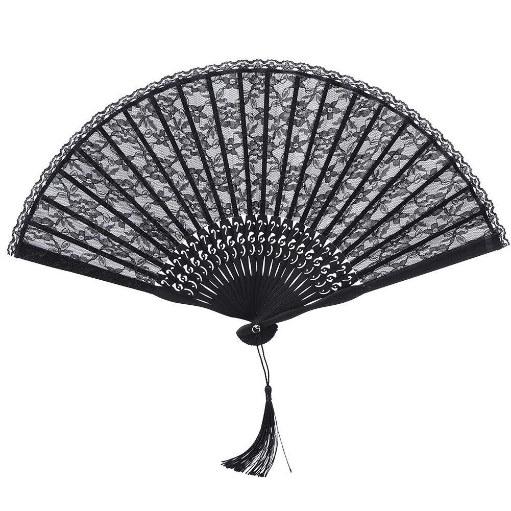 Vintage Handmade Lace Folding Fan - Elegant Chinese & Japanese Style Bamboo Hand Fan for Women, Bridal Wedding, Party Decor & Photo Props (Black) | Perfect for Weddings, Cosplay, Themed Parties & Home Decor