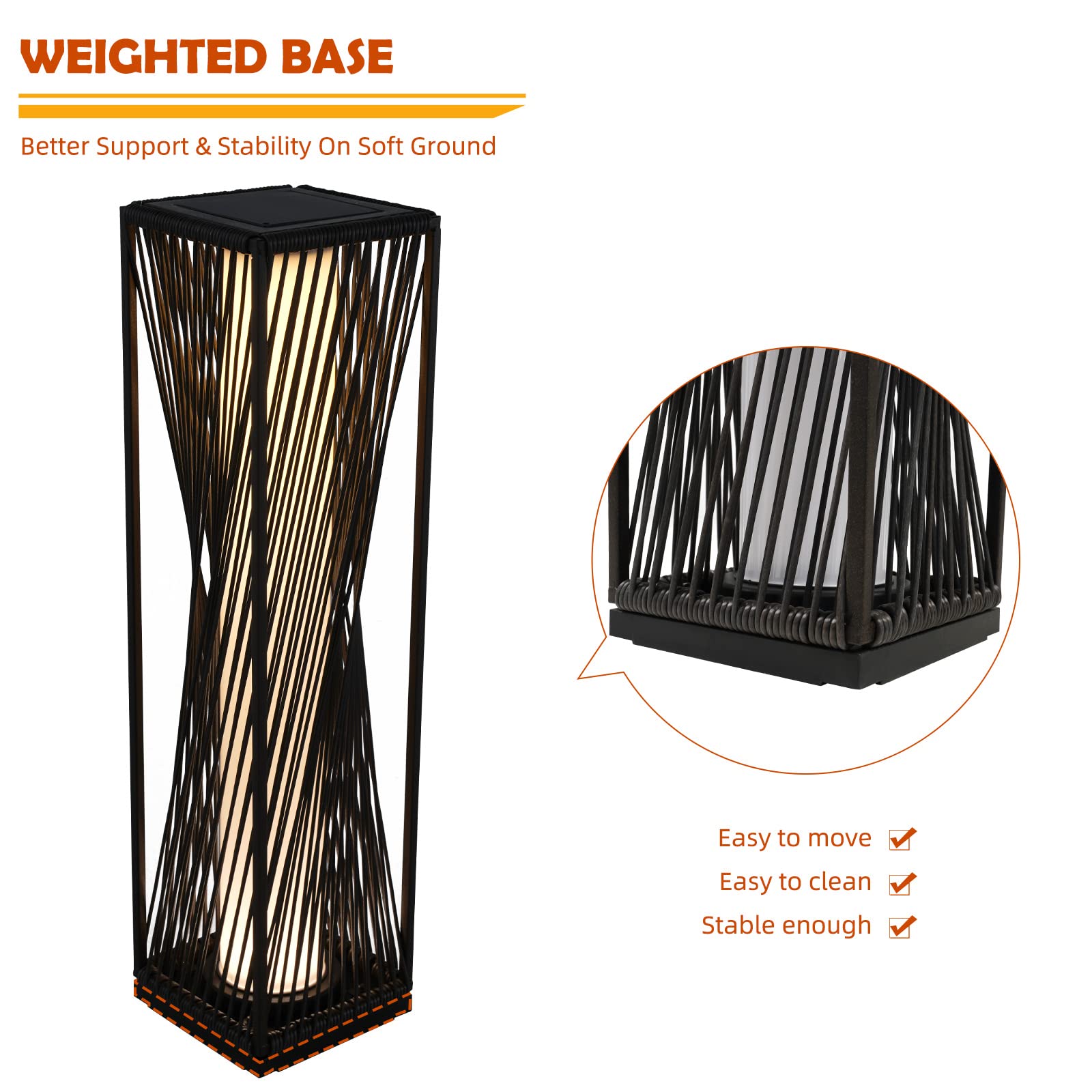 Outdoor Solar Floor Lamp - Waterproof Resin Wicker Solar Light for Yard, Garden, Pathway & Deck - 2 Pack Brown - Perfect for Landscape Lighting, Patio Decor & Evening Gatherings