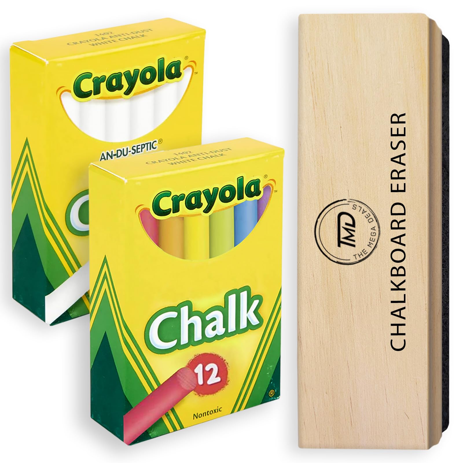 **24-Pack Dustless Chalkboard Chalk & Eraser Set - 12 White & 12 Colored Chalks with 1 Felt Eraser | Non-Toxic, Kid-Friendly for Classroom, Office & Home | Perfect for Teaching, Drawing & DIY Projects**