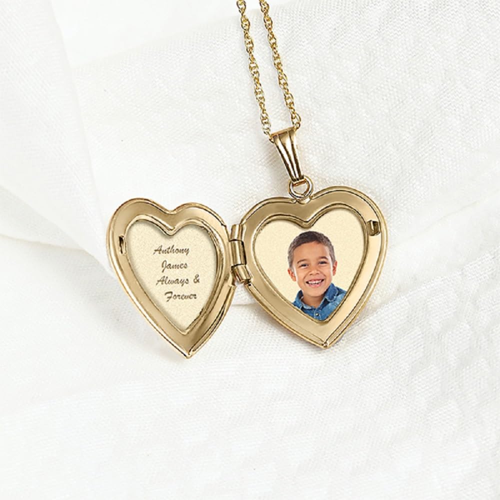 14K Solid Yellow Gold Heart Locket Necklace - 1.25 Inch Large Plain Pendant for Women & Men - Personalized Memory Keepsake Gift for Anniversary, Valentine's Day & Special Occasions