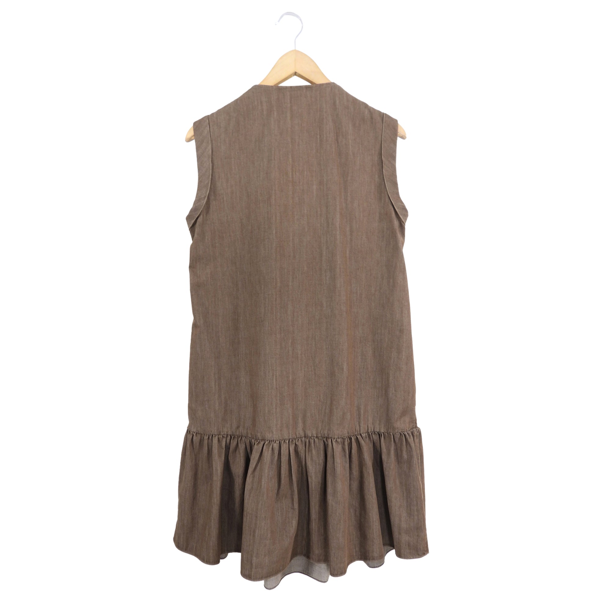 Brunello Cucinelli Brown Denim Sleeveless Beaded Dress - Elegant Boho Chic Summer Party Outfit for Women Size L