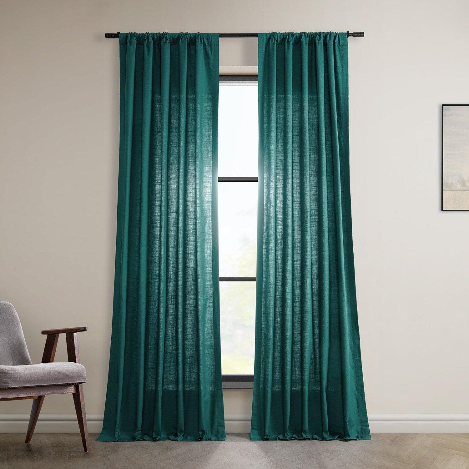 Dark Teal Dune Textured Cotton Curtain Pair (2 Panels) - Premium Window Treatments for Living Room & Bedroom Blackout Drapes