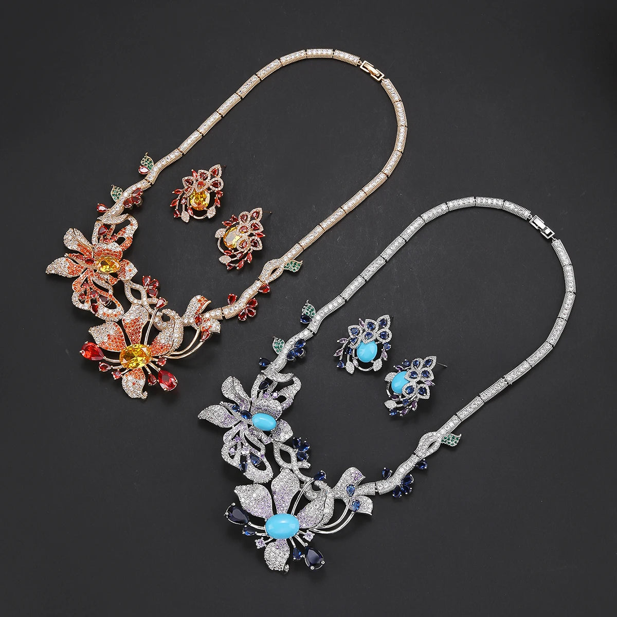 2 Pcs Cubic Zirconia Flower Necklace & Earrings Set for Women - Elegant Wedding & Party Jewelry - Perfect for Bridal, Prom, Anniversary & Special Occasions