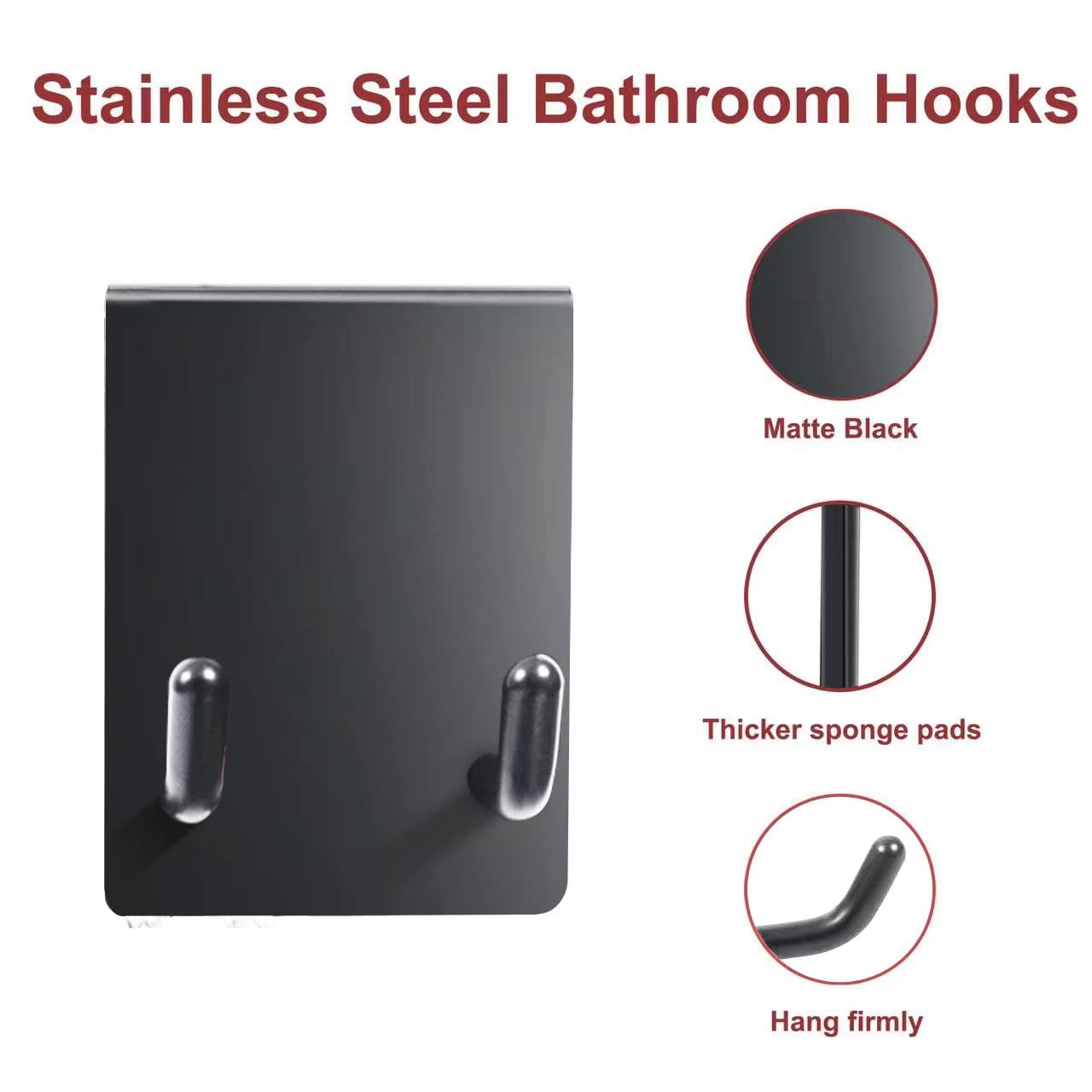 2 Pack Black Matte Nickel Shower Door Towel Hooks - 0.32-0.39in Frameless Glass Hanger for Bathroom Accessories, Razor, Squeegee, Loofah & Robe Holder - Perfect for Spa-Like Showers & Organized Bath Spaces