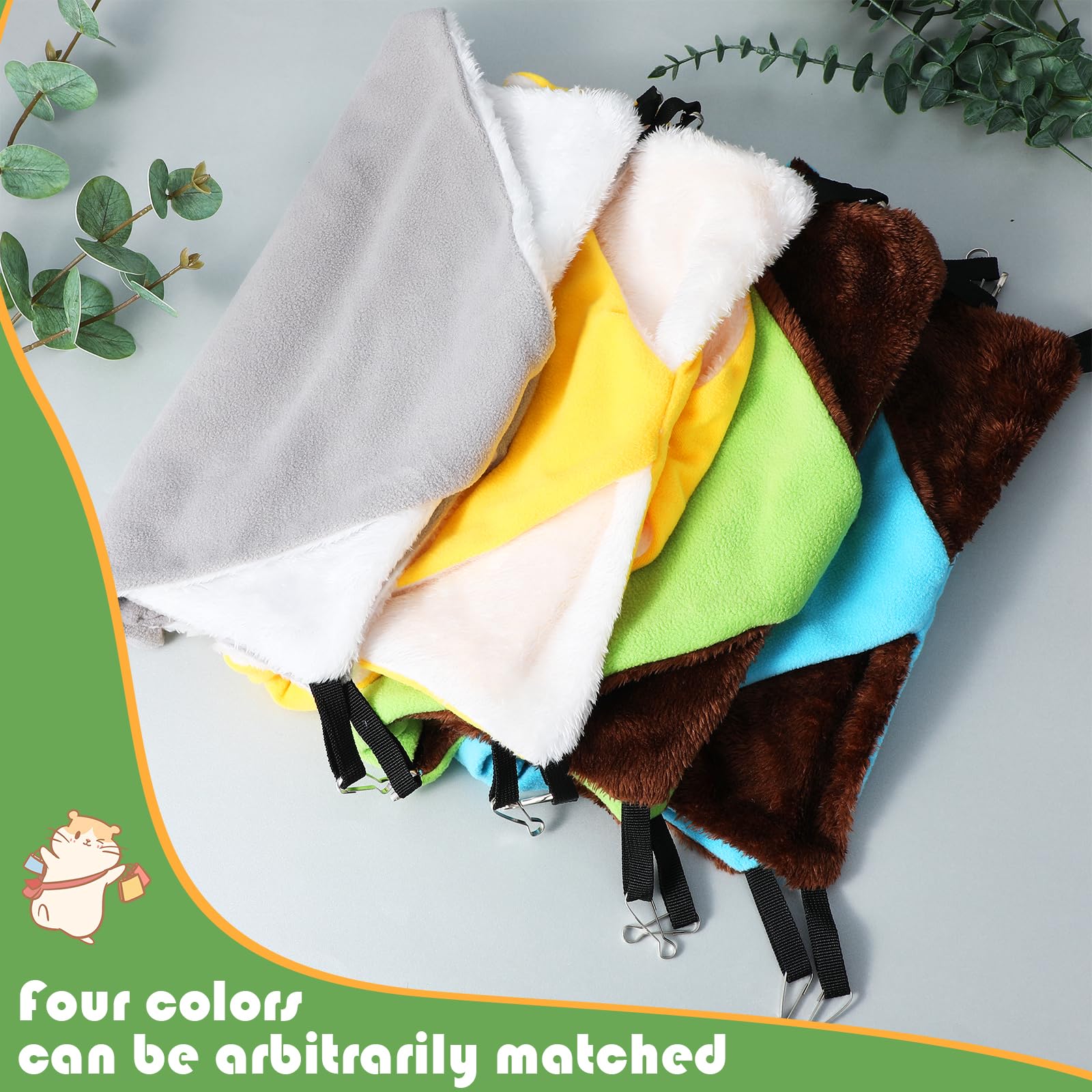 4 Pack Small Animal Hammock for Rats, Ferrets, Guinea Pigs, Squirrels & Chinchillas - Double Layer Hanging Cage Bed for Playing & Sleeping (Green, Blue, Gray, Yellow) - Perfect for Small Pet Cages, Play Areas & Cozy Napping Spots