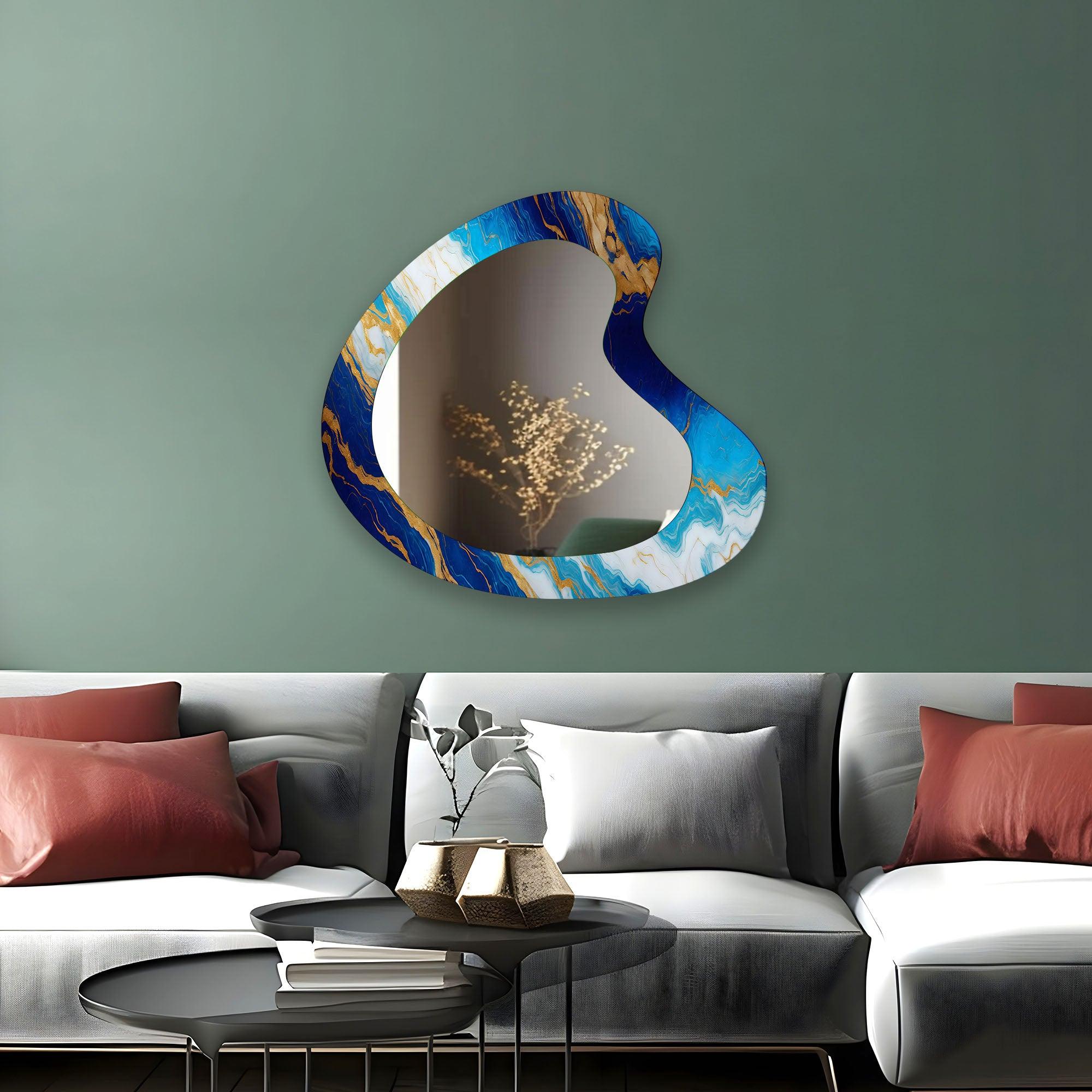 Blue Marble Aesthetic Glass Wall Mirror - Elegant Home Decor for Bedroom, Living Room & Bathroom | Perfect for Vanity, Dressing Area & Interior Design