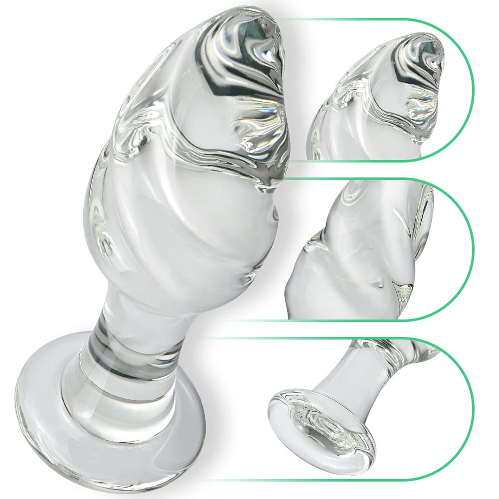 Premium Clear Glass Dildo Plug with Round Base - Crystal Ice Cream Design Anal Sex Toy for Beginners & Advanced Users - Safe, Hygienic & Body-Safe - Perfect for Solo Play, Couples Exploration & BDSM Scenes (Large Size)