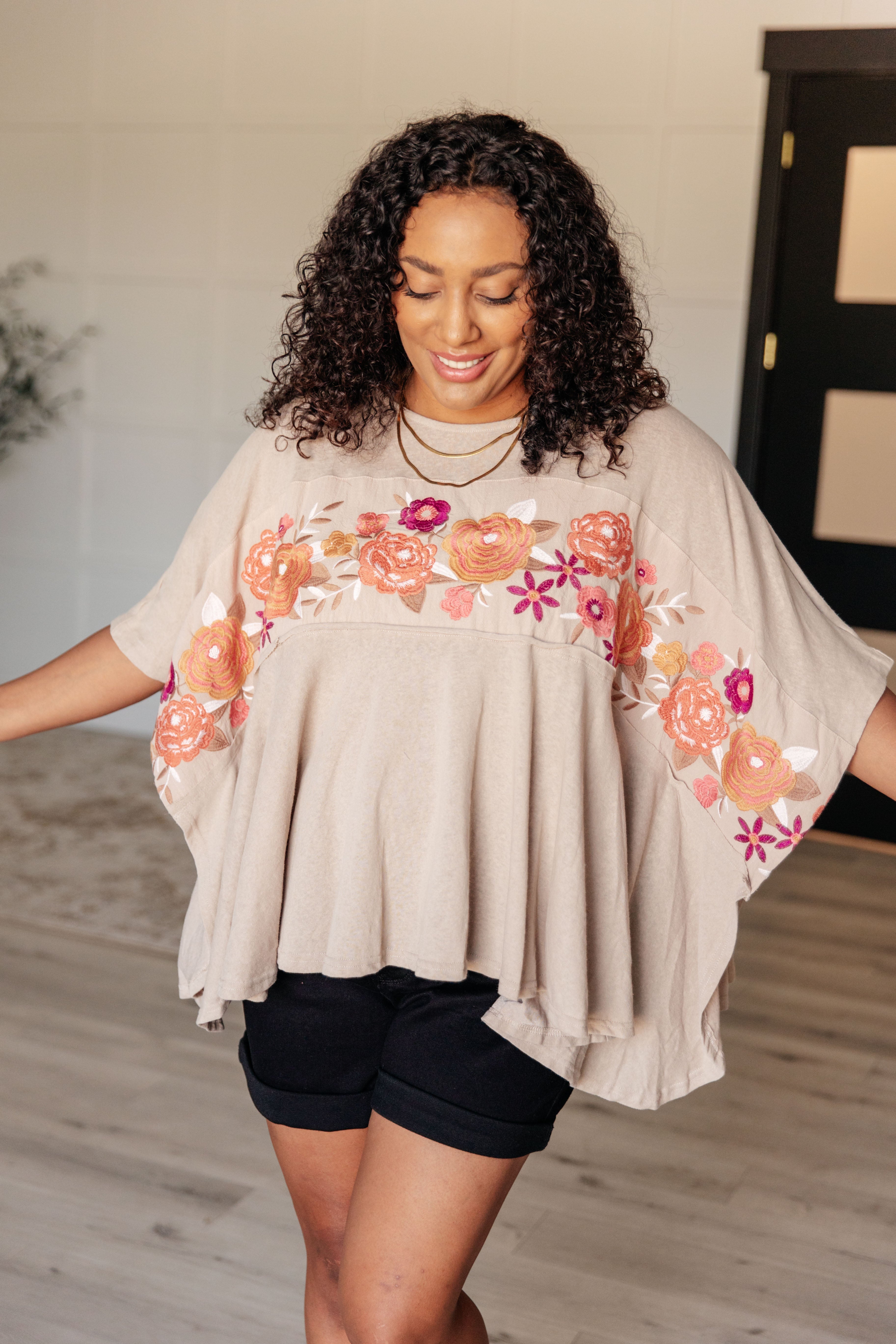 Isabel Embroidered Mocha Tunic Top for Women - Boho Chic Blouse with Floral Design, Perfect for Casual Wear, Summer Outfits & Vacation Dresses