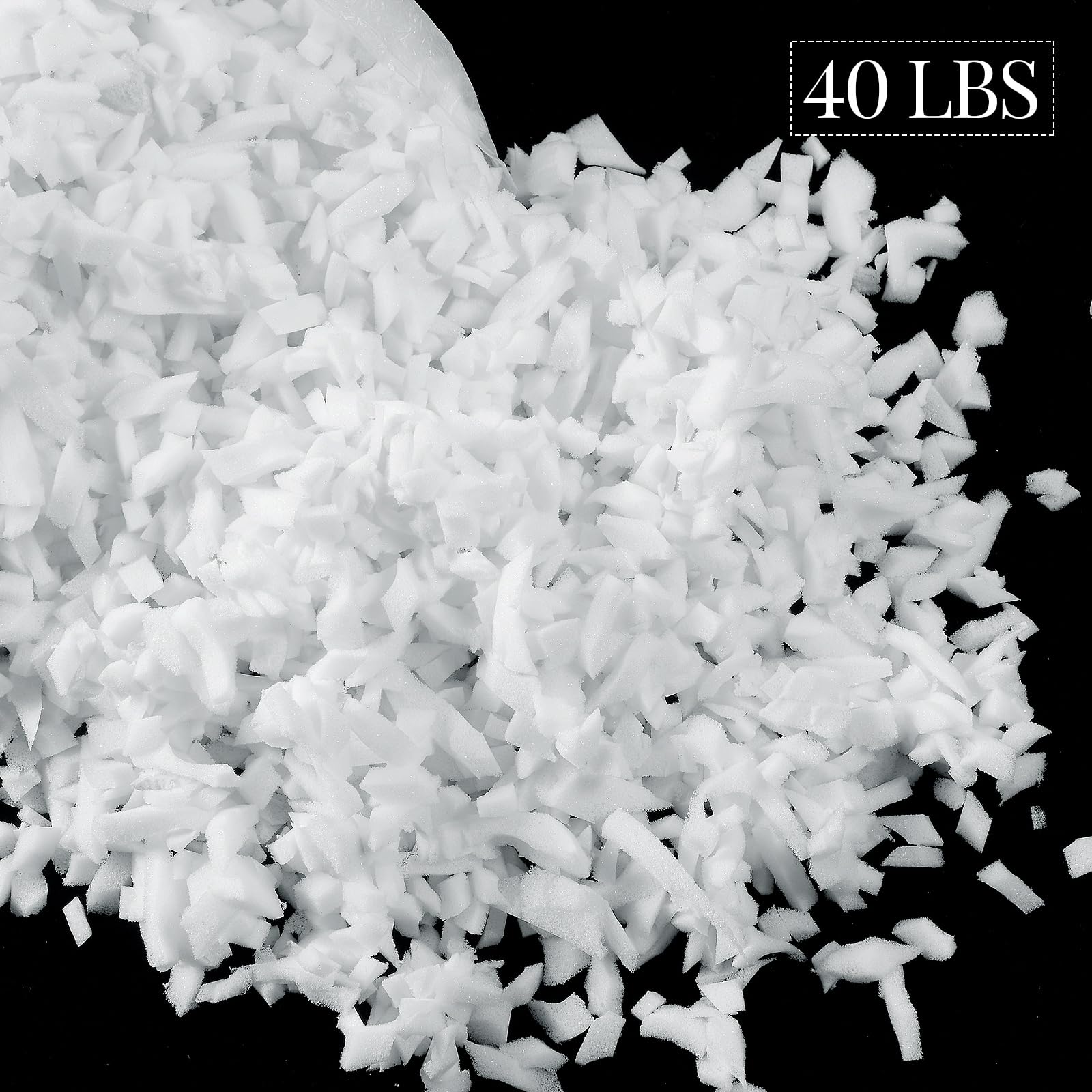 Premium 40lbs Bean Bag Filler Bulk - Ultra Soft Memory Foam Stuffing for Bean Bag Refill, Dog Beds, Pillows & Cushions | Shredded Foam Filling for DIY Crafts, Stuffed Animals & Home Decor (White) - Perfect for Living Rooms, Kids' Play Areas & Pet Comfort Spaces