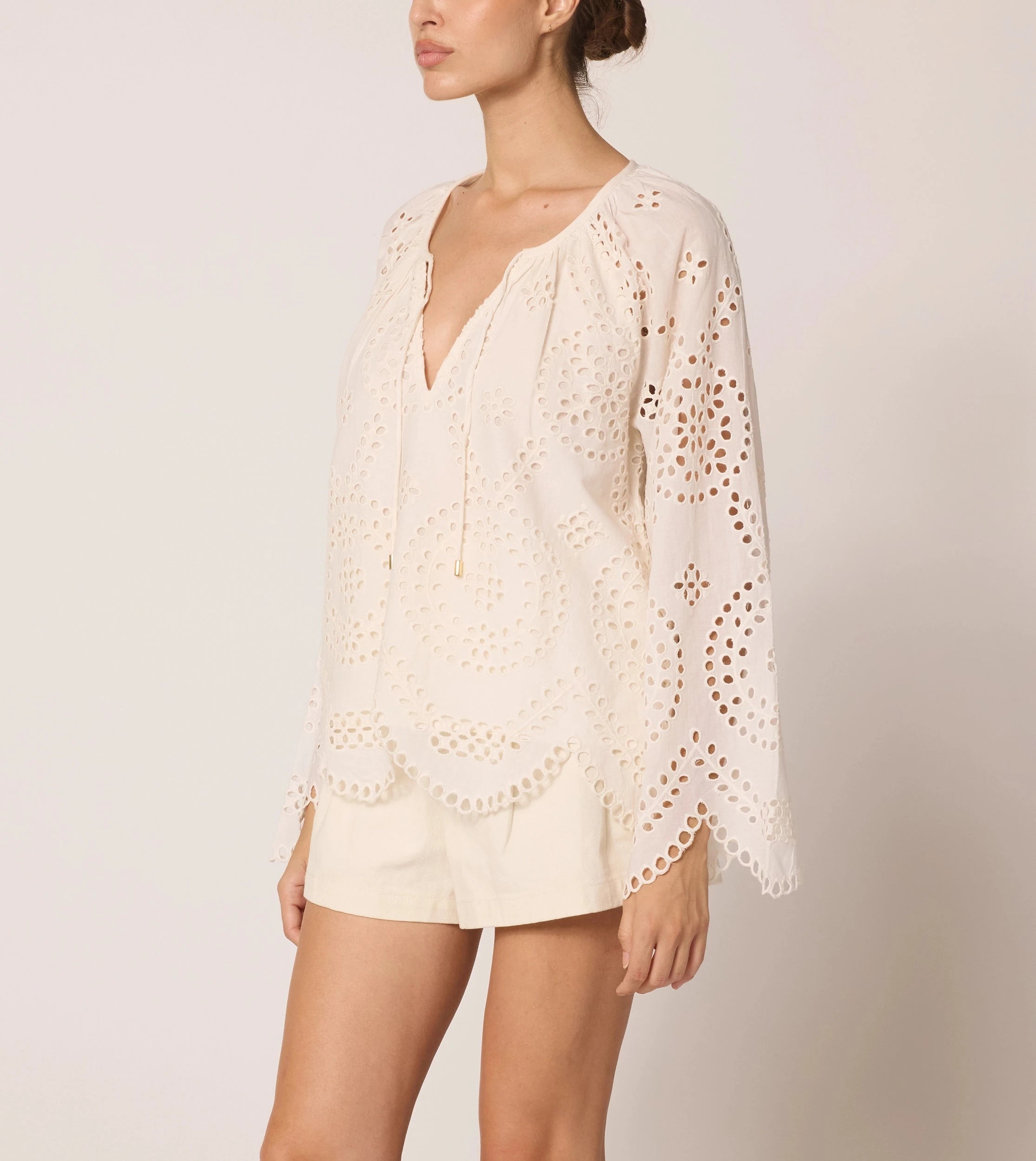 Citlali Blouse - Ivory Eyelet Lace Top for Women | Elegant Feminine Summer Blouse | Perfect for Beach Vacations, Date Nights & Office Wear
