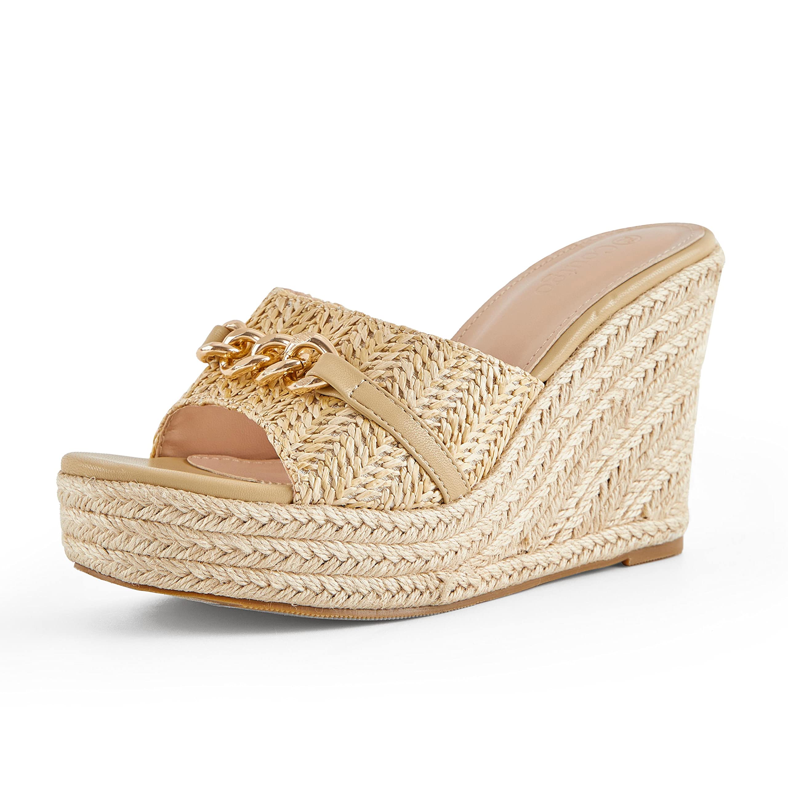 Coutgo Women's Wedge Sandals with Chain Detail - Slip On Platform Espadrille Heels for Summer Casual Wear | Perfect for Beach, Vacation, and Everyday Outfits