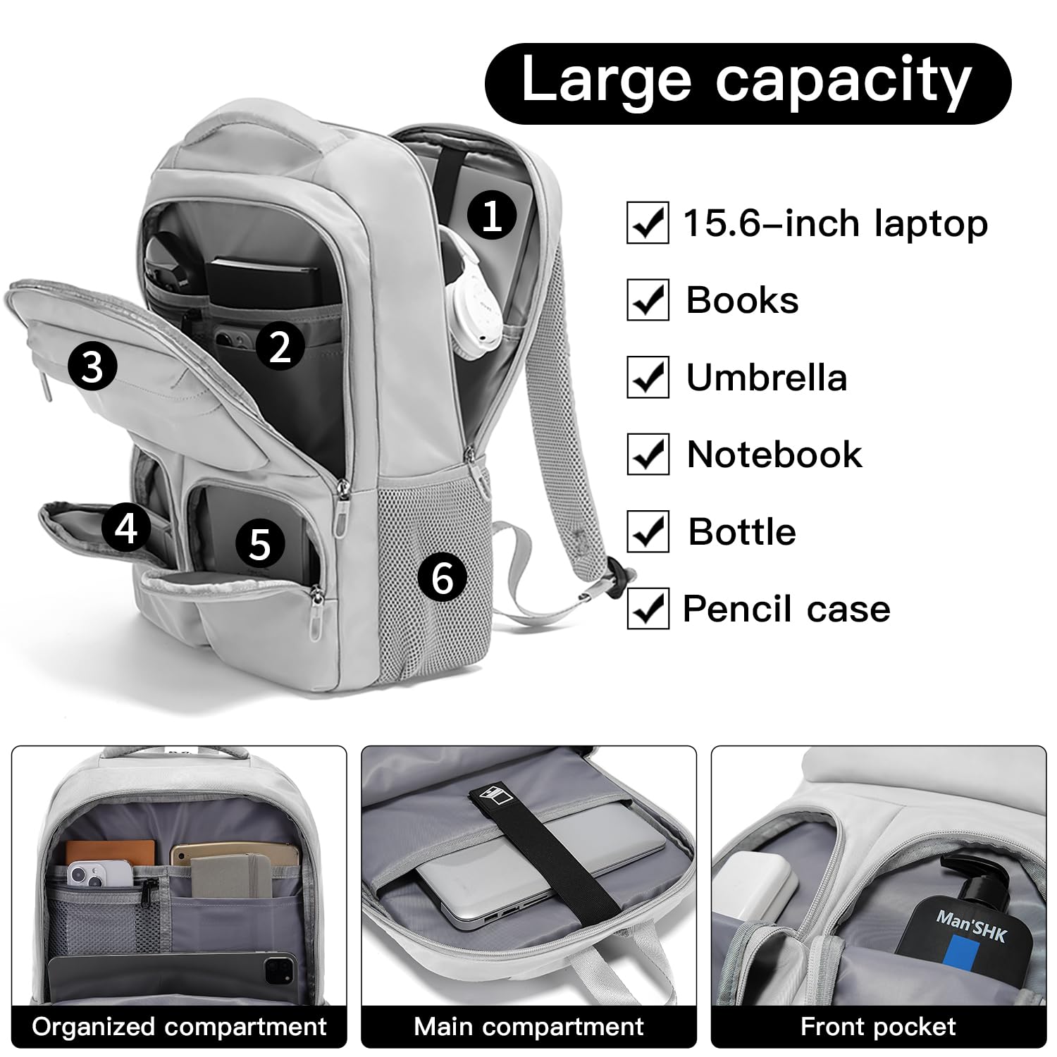 FUTURE AESTHETICS Unisex Waterproof Travel Backpack - Durable Hiking & College Backpack for Men & Women, Business Carry-On Bag (Grey) - Perfect for Commuting, Outdoor Adventures & Daily Use