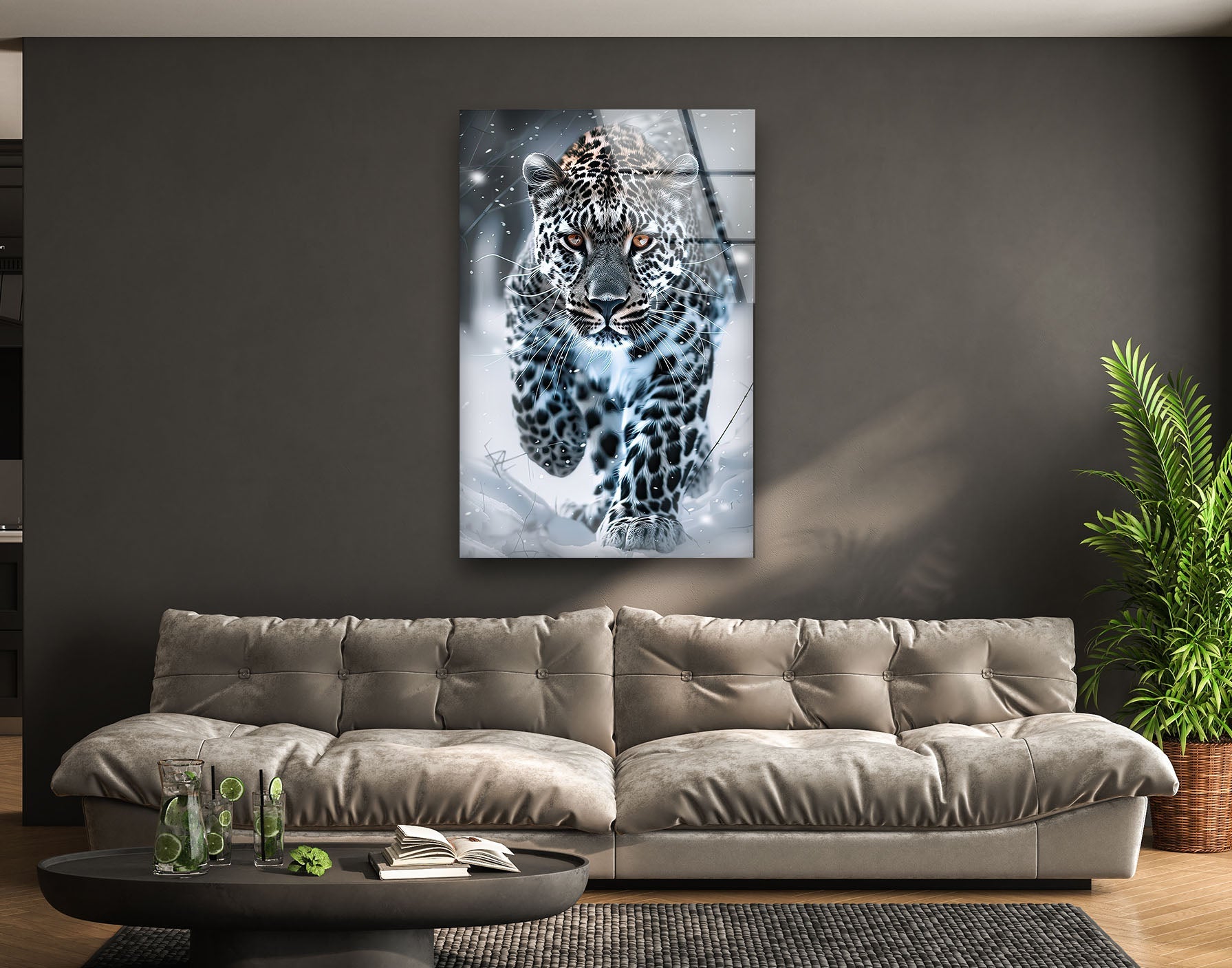 Black and White Leopard Glass Wall Art - Modern Home Decor for Living Room, Bedroom & Office - Elegant Abstract Animal Print Wall Hanging