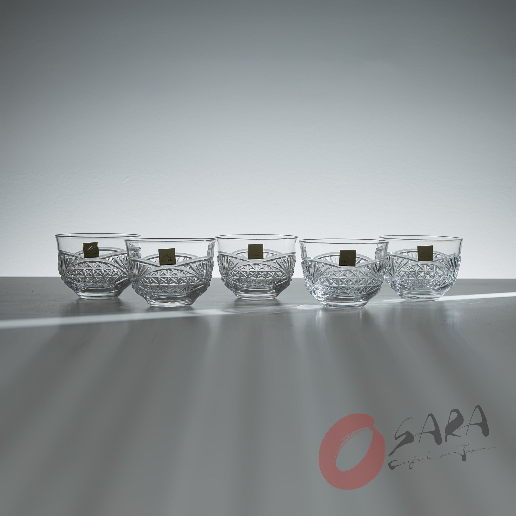 Premium KAGAMI Crystal Edo Kiriko Cold Tea Cup Set of 5 - Handcrafted Japanese Cut Glass Cups for Iced Tea, Cocktails & Desserts - Elegant Drinkware for Home Entertaining & Gifts