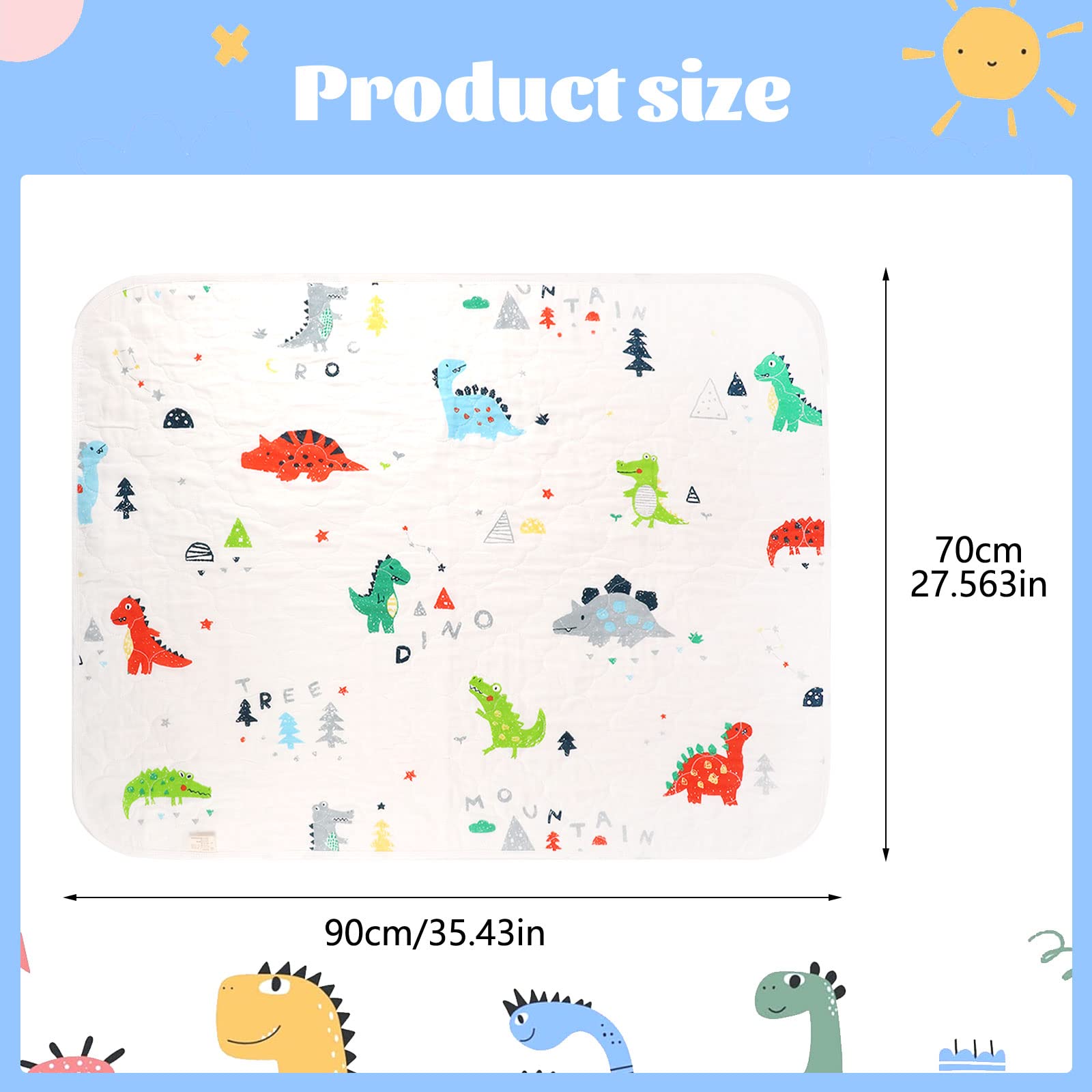 **Thboxes Waterproof Dinosaur Potty Training Bed Pad - 70x90cm Toddler Bed Wetting Protector for Single Size Beds - Soft & Absorbent Mattress Cover for Kids - Ideal for Daytime Naps & Overnight Protection**