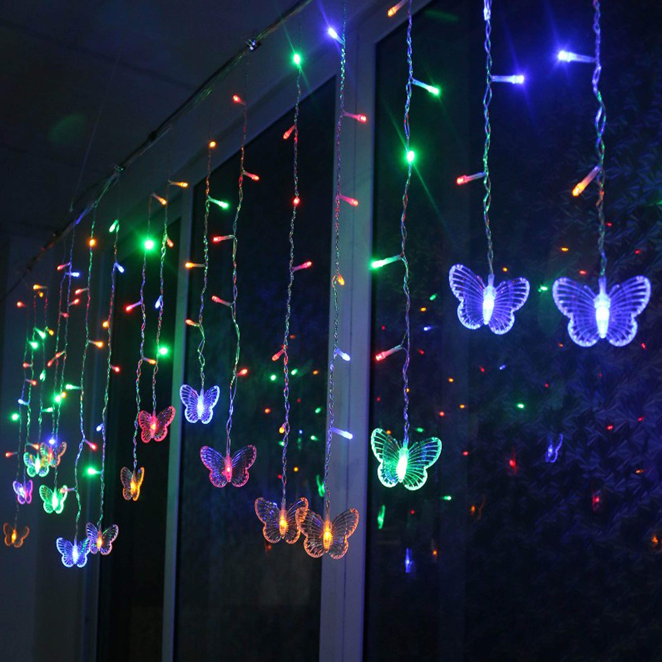 Decorman 13ft 96 LED Butterfly Curtain Lights with Remote - USB Powered Fairy String Lights, 16 Butterflies & 8 Lighting Modes for Bedroom, Window, Wall Decor - Perfect for Christmas, Wedding, Party & Home Decoration