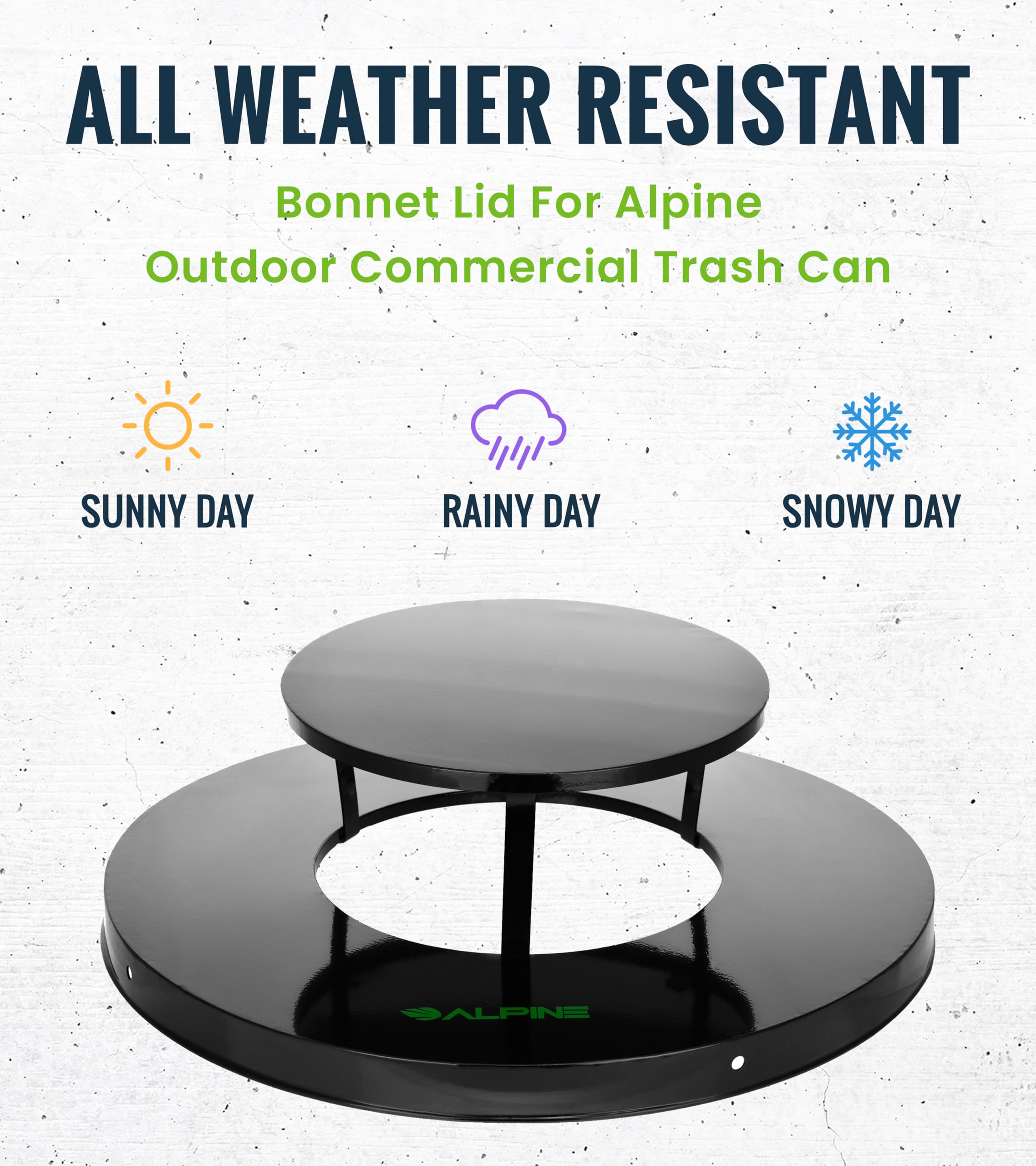 Alpine Commercial Outdoor Trash Can Lid - Durable Weatherproof Round Metal Garbage Can Cover for Rain Protection | Perfect for Parks, Restaurants & Outdoor Spaces